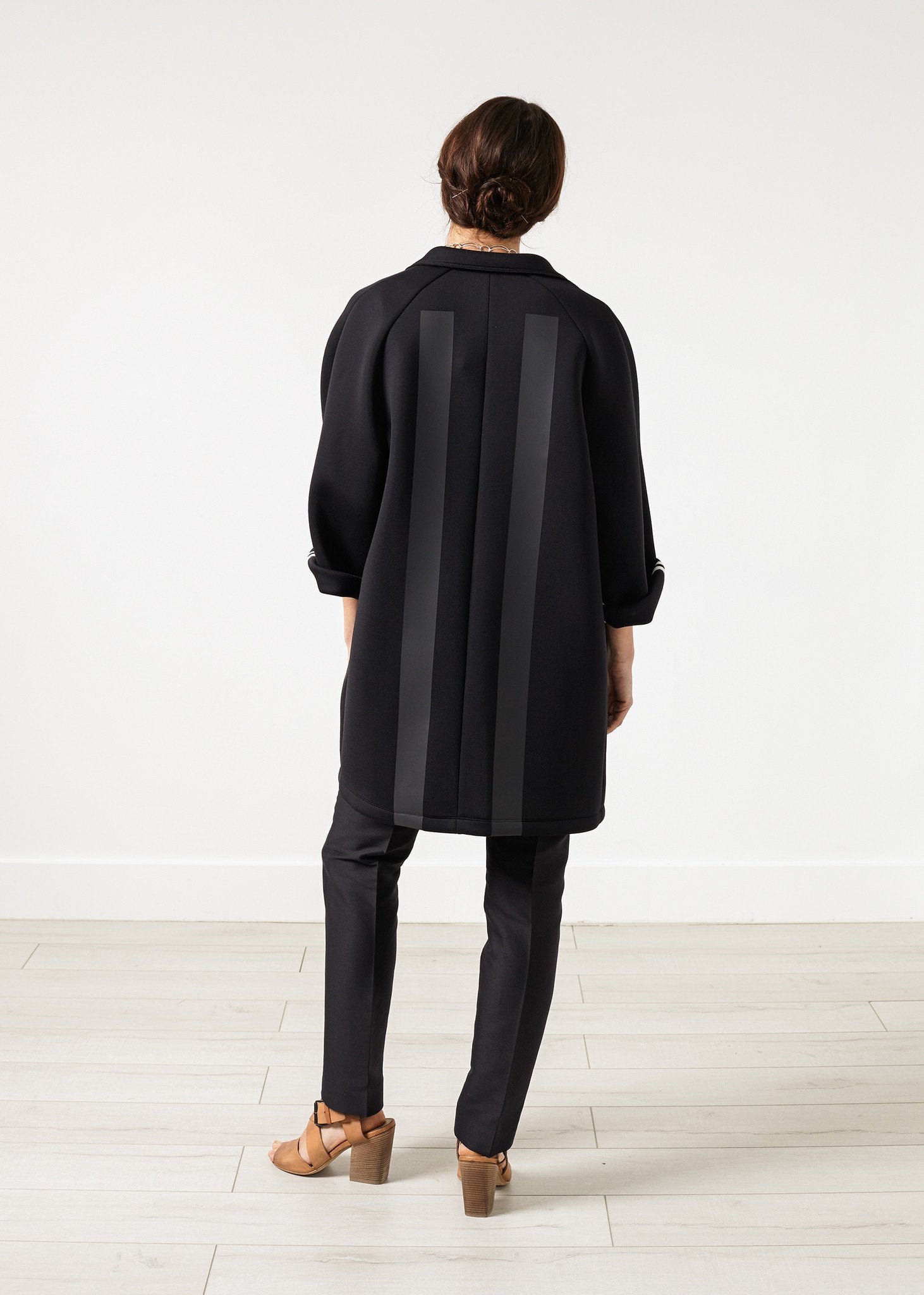 Neoprene Flower Coat in Black|women's coats & jackets[option1]|[option2]|[option3] - hello