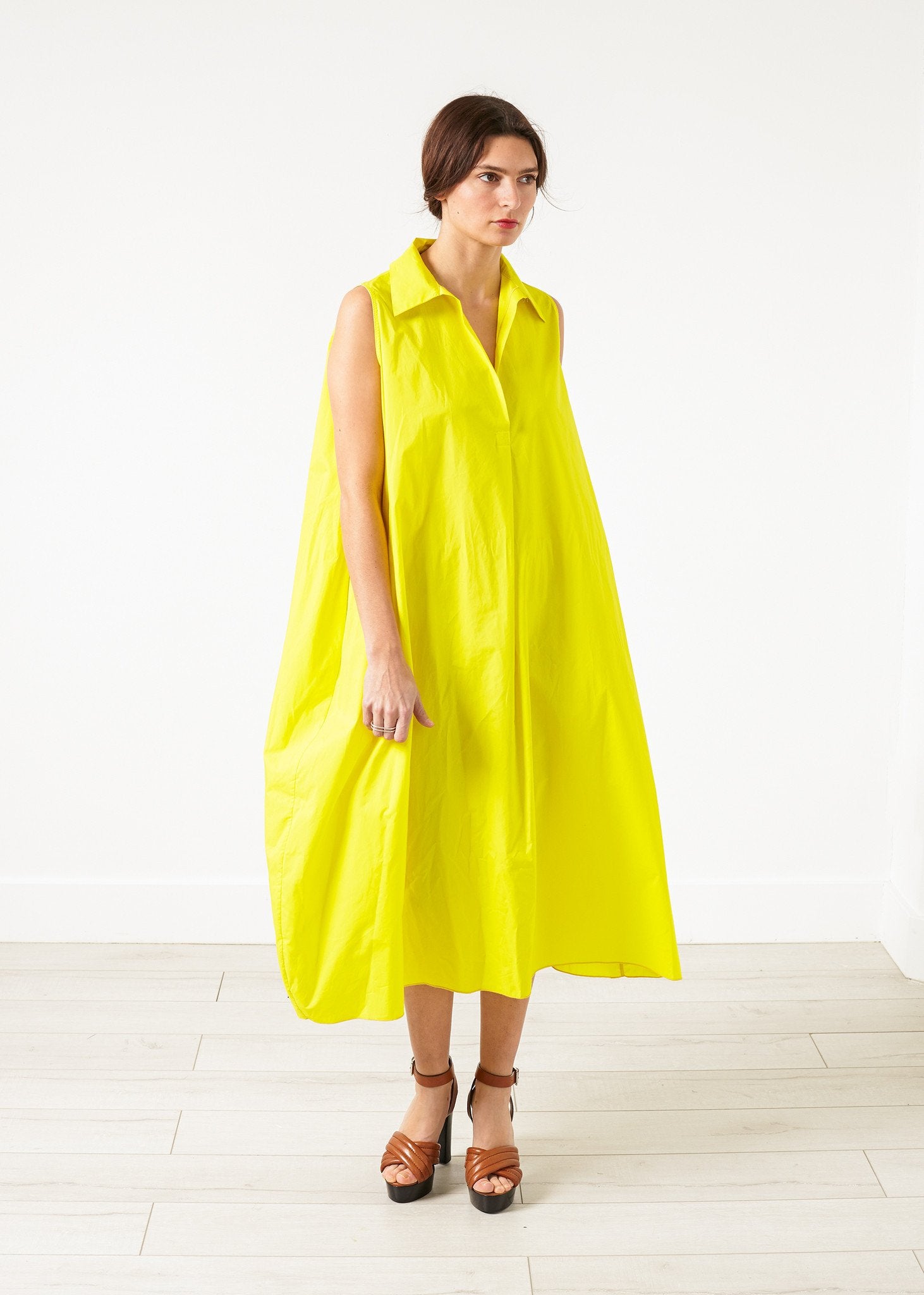 Balloon Cotton Dress in Yellow|women's dresses[option1]|[option2]|[option3] - hello