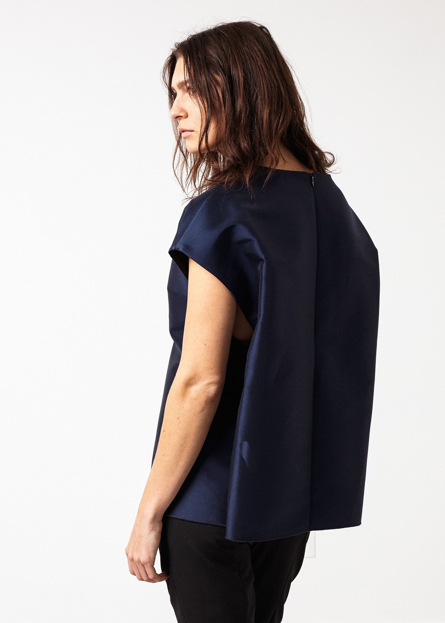 Tucked Sleeve Blouse in Navy|women's tops[option1]|[option2]|[option3] - hello