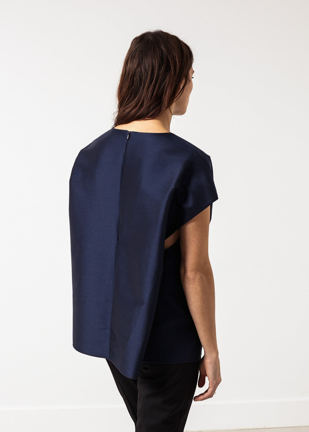 Tucked Sleeve Blouse in Navy|women's tops[option1]|[option2]|[option3] - hello