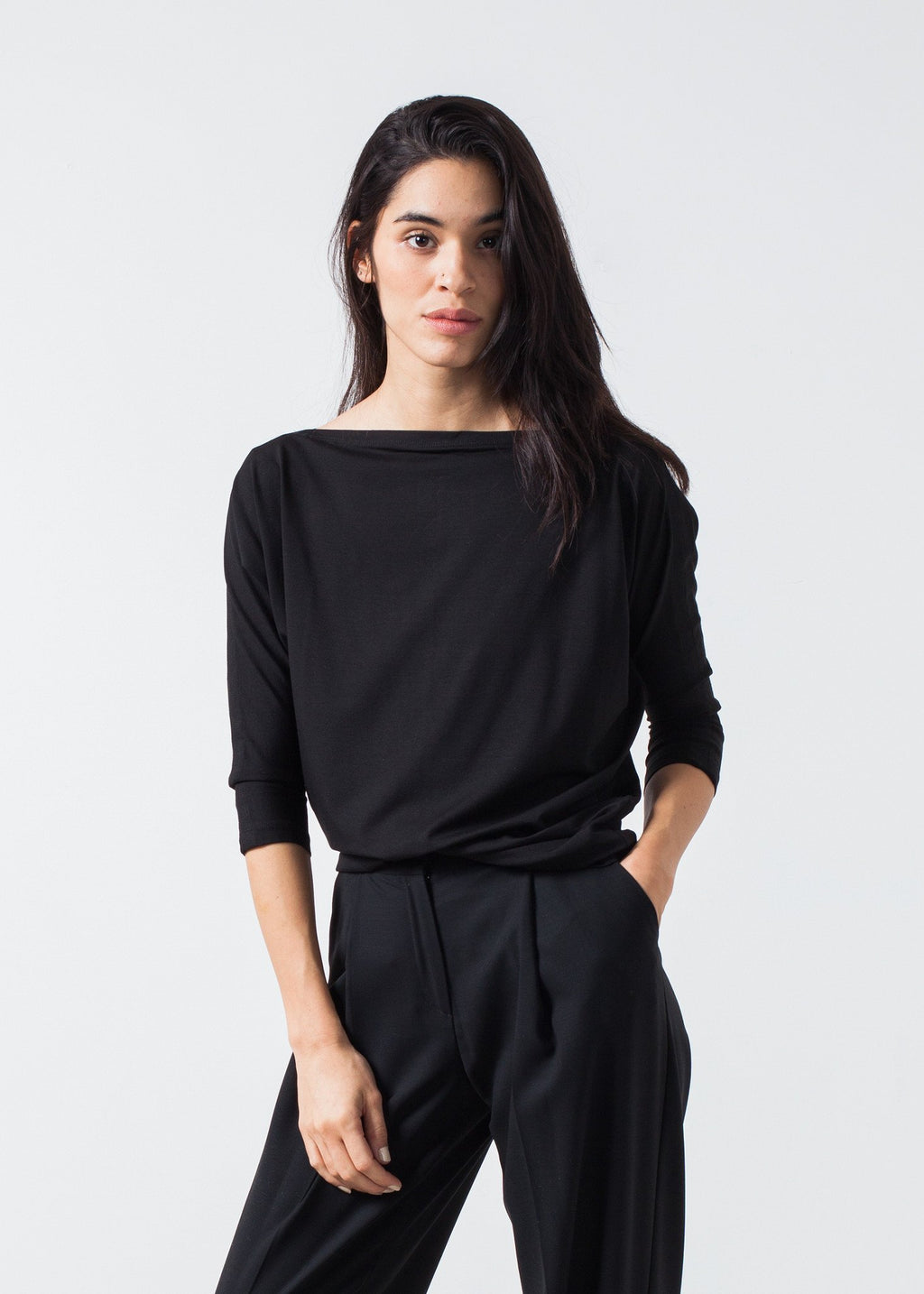 Boat Neck Top in Black|women's tops[option1]|[option2]|[option3] - hello