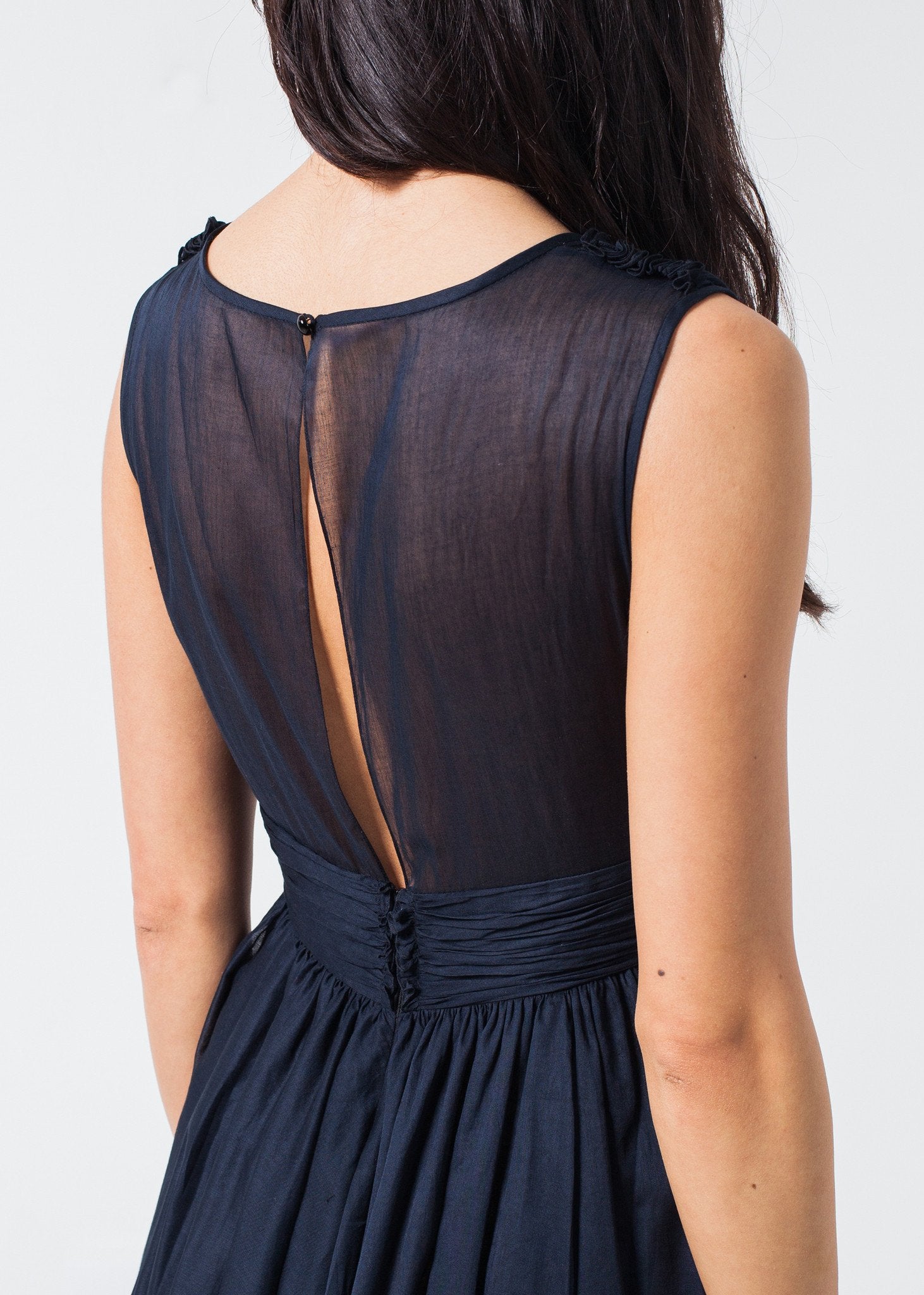 Voile V-Neck Dress in Navy|women's dresses[option1]|[option2]|[option3] - hello