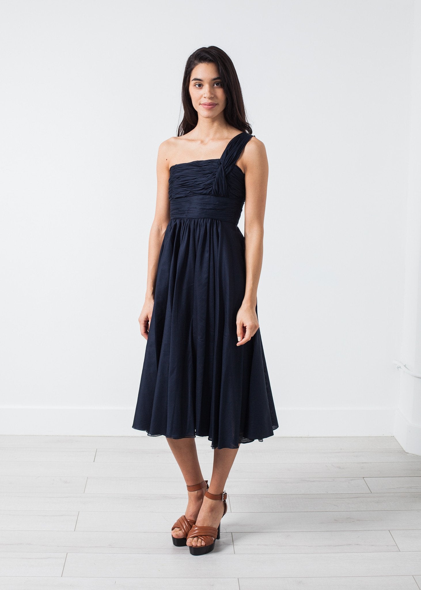 One Shoulder Dress in Navy|women's dresses[option1]|[option2]|[option3] - hello