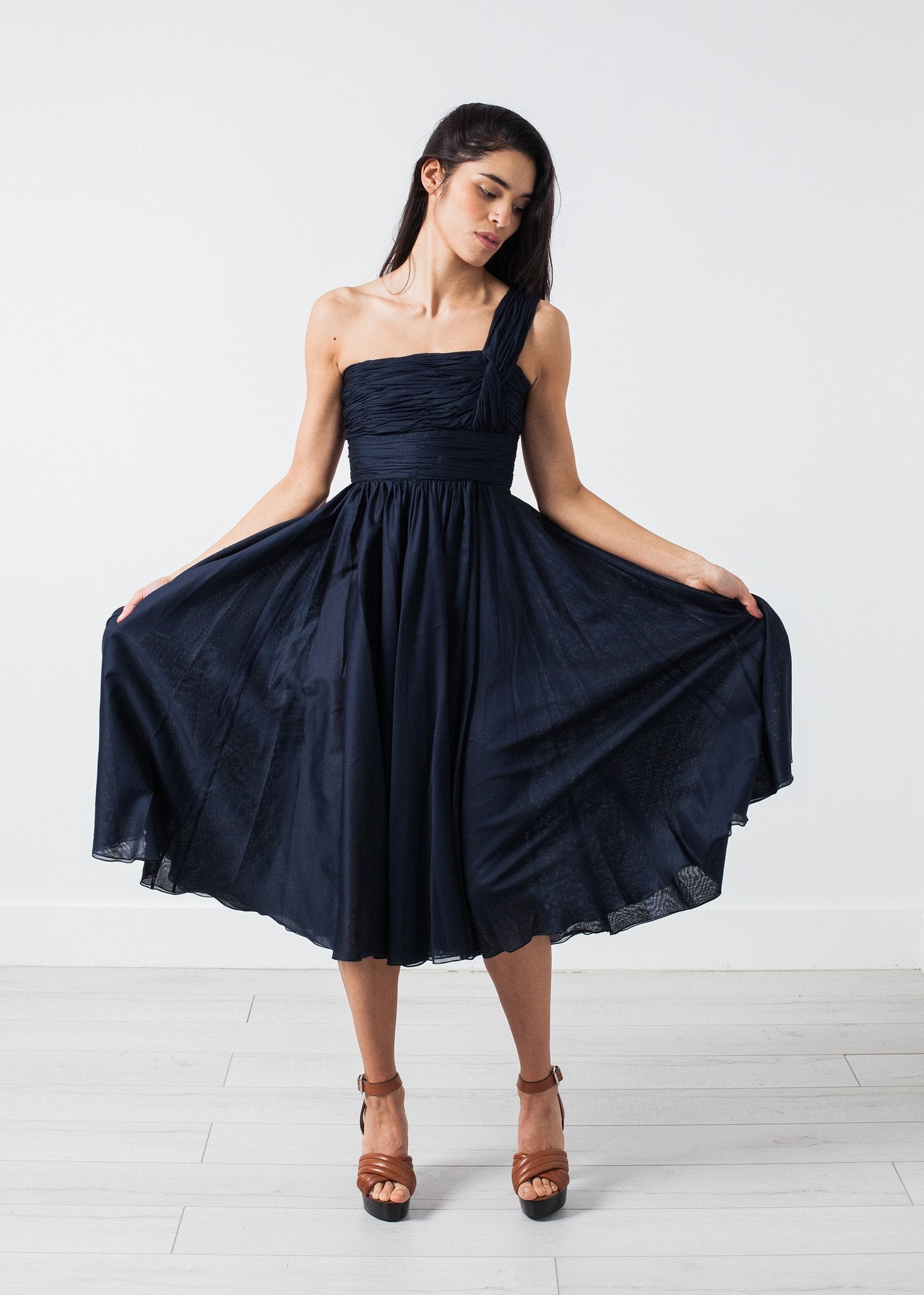 One Shoulder Dress in Navy|women's dresses[option1]|[option2]|[option3] - hello