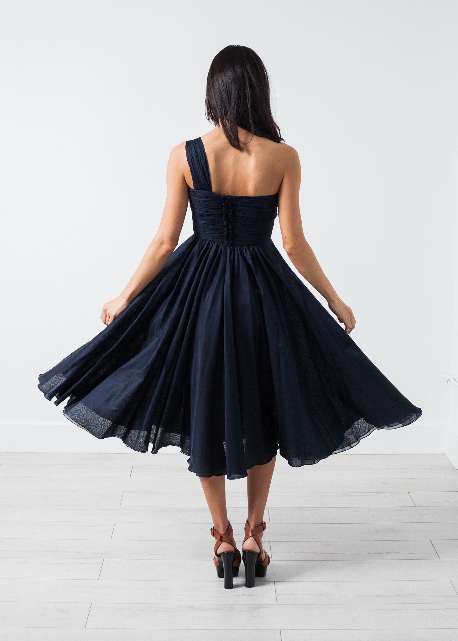 One Shoulder Dress in Navy|women's dresses[option1]|[option2]|[option3] - hello