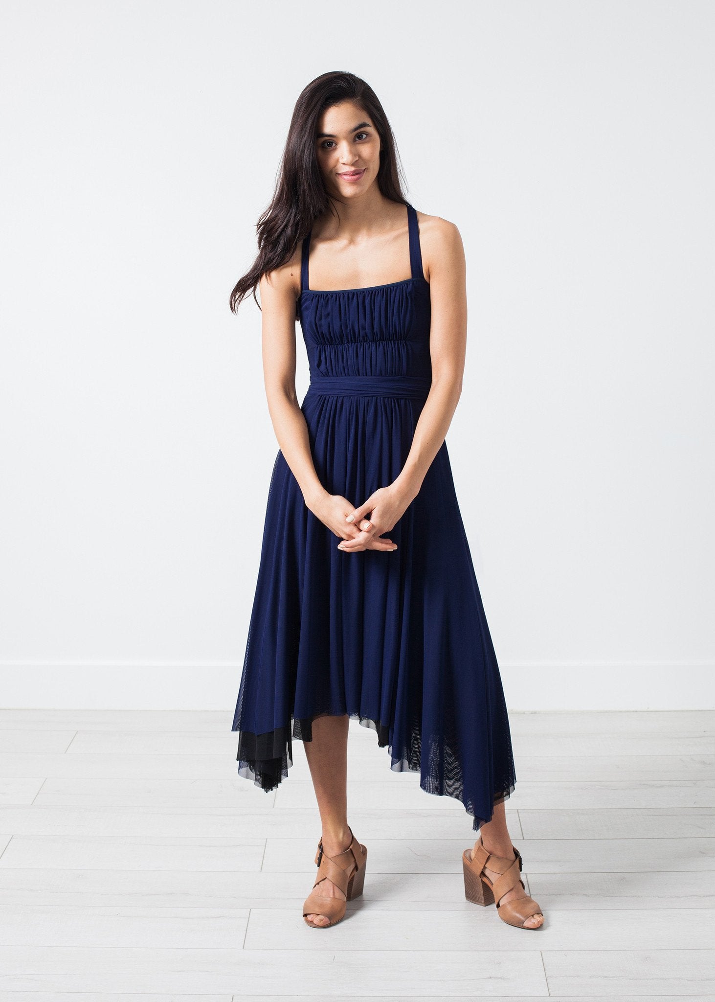 Ruched Party Dress in Navy|women's dresses[option1]|[option2]|[option3] - hello