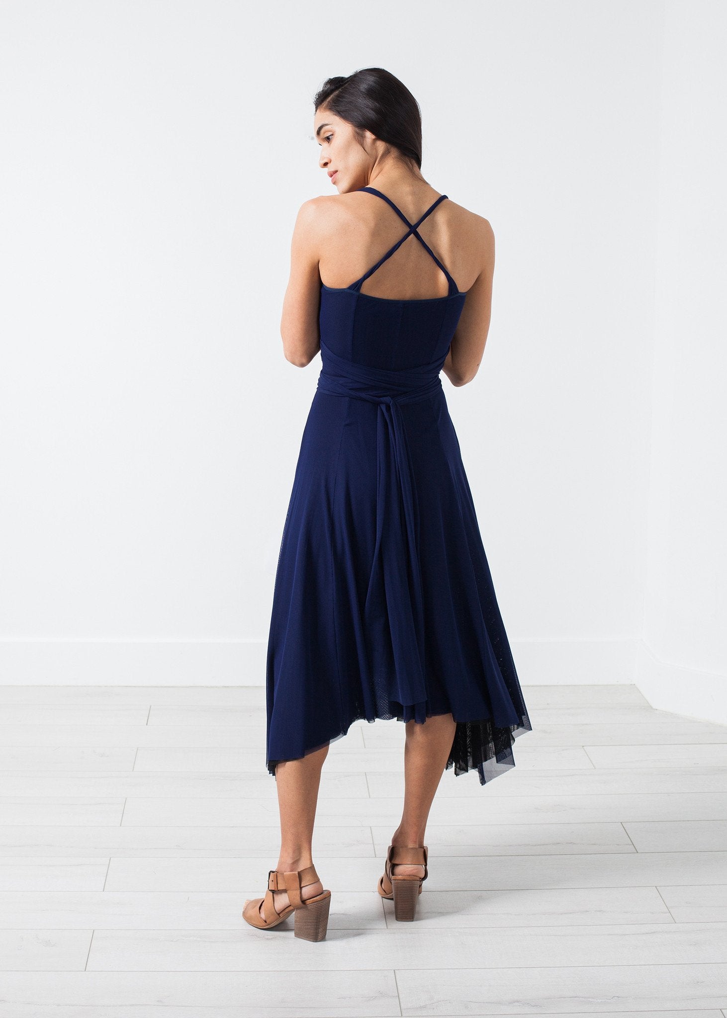 Ruched Party Dress in Navy|women's dresses[option1]|[option2]|[option3] - hello