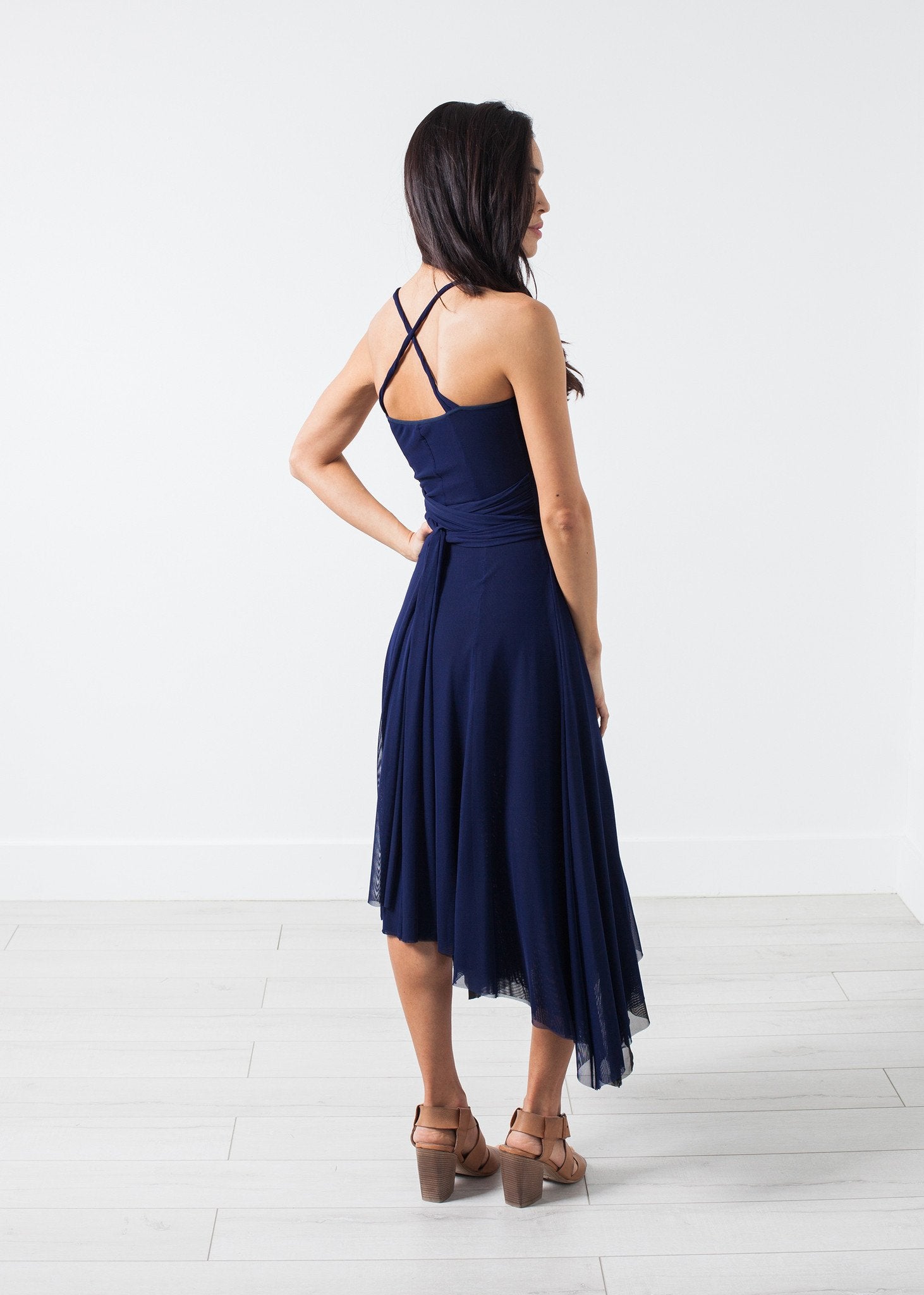 Ruched Party Dress in Navy|women's dresses[option1]|[option2]|[option3] - hello