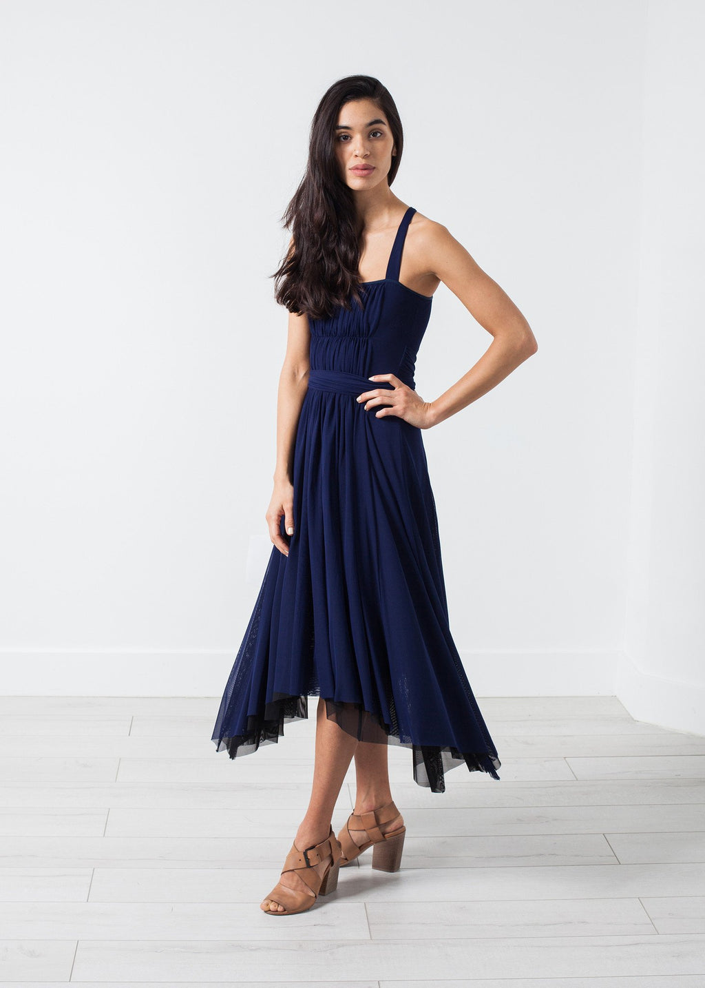 Ruched Party Dress in Navy|women's dresses[option1]|[option2]|[option3] - hello