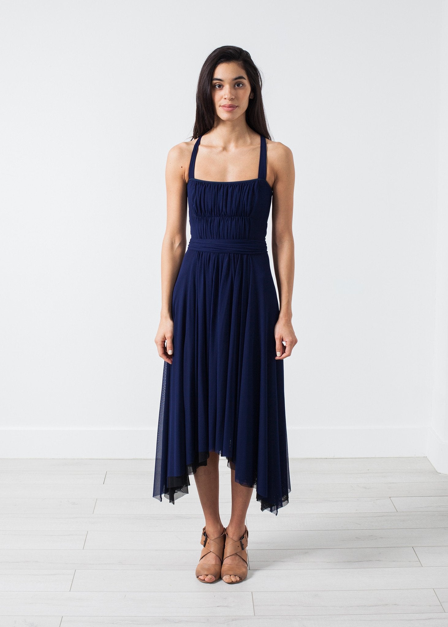 Ruched Party Dress in Navy|women's dresses[option1]|[option2]|[option3] - hello