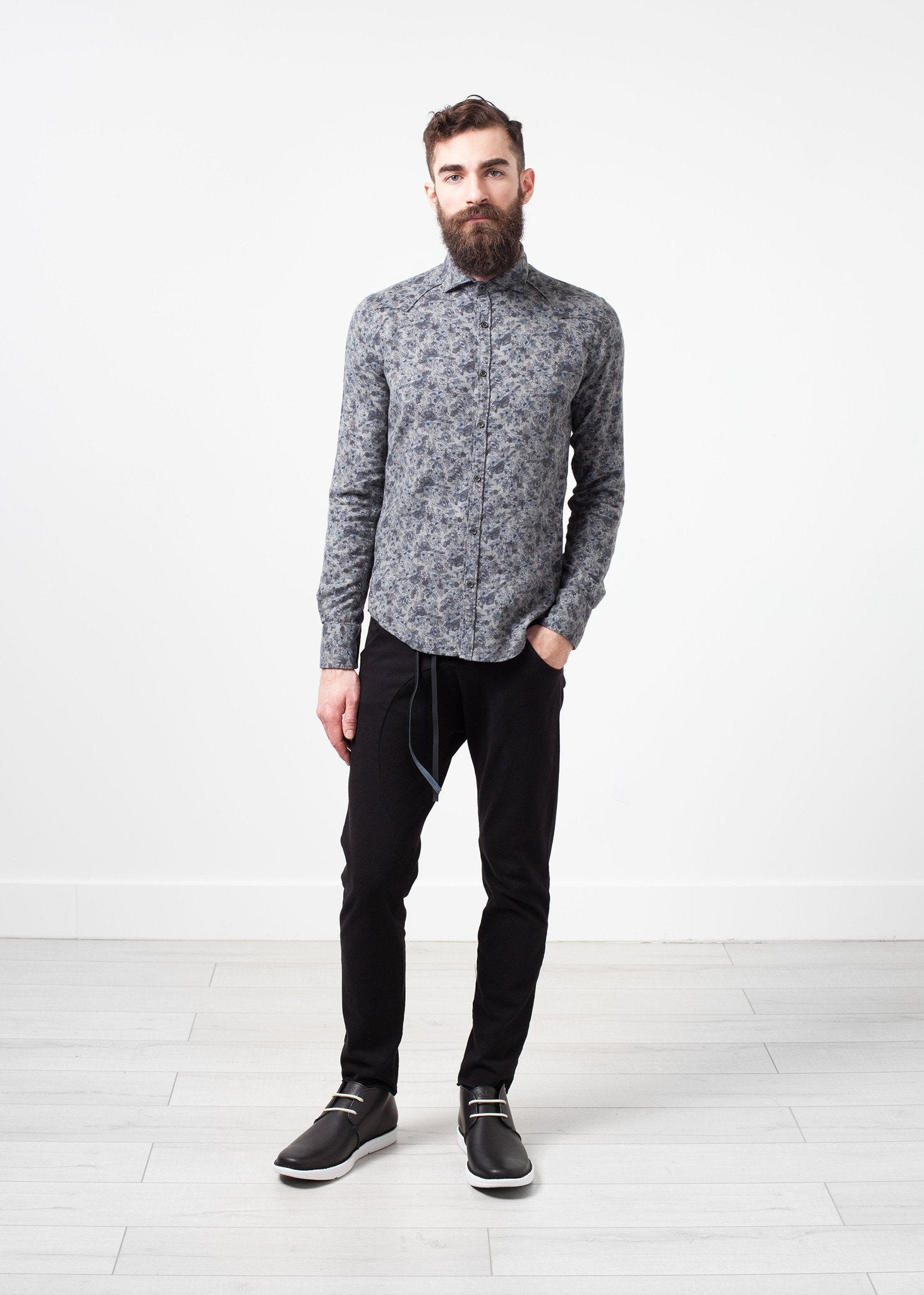 Western Arkansas Button-Up in Grey Floral|men's button-ups[option1]|[option2]|[option3] - hello