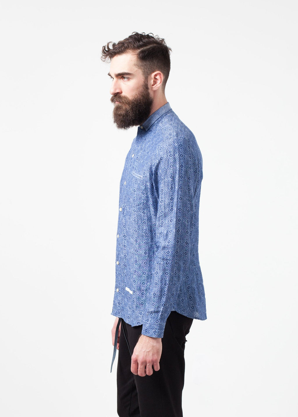 Linen Button Up in Blue Diamond|men's button-ups[option1]|[option2]|[option3] - hello