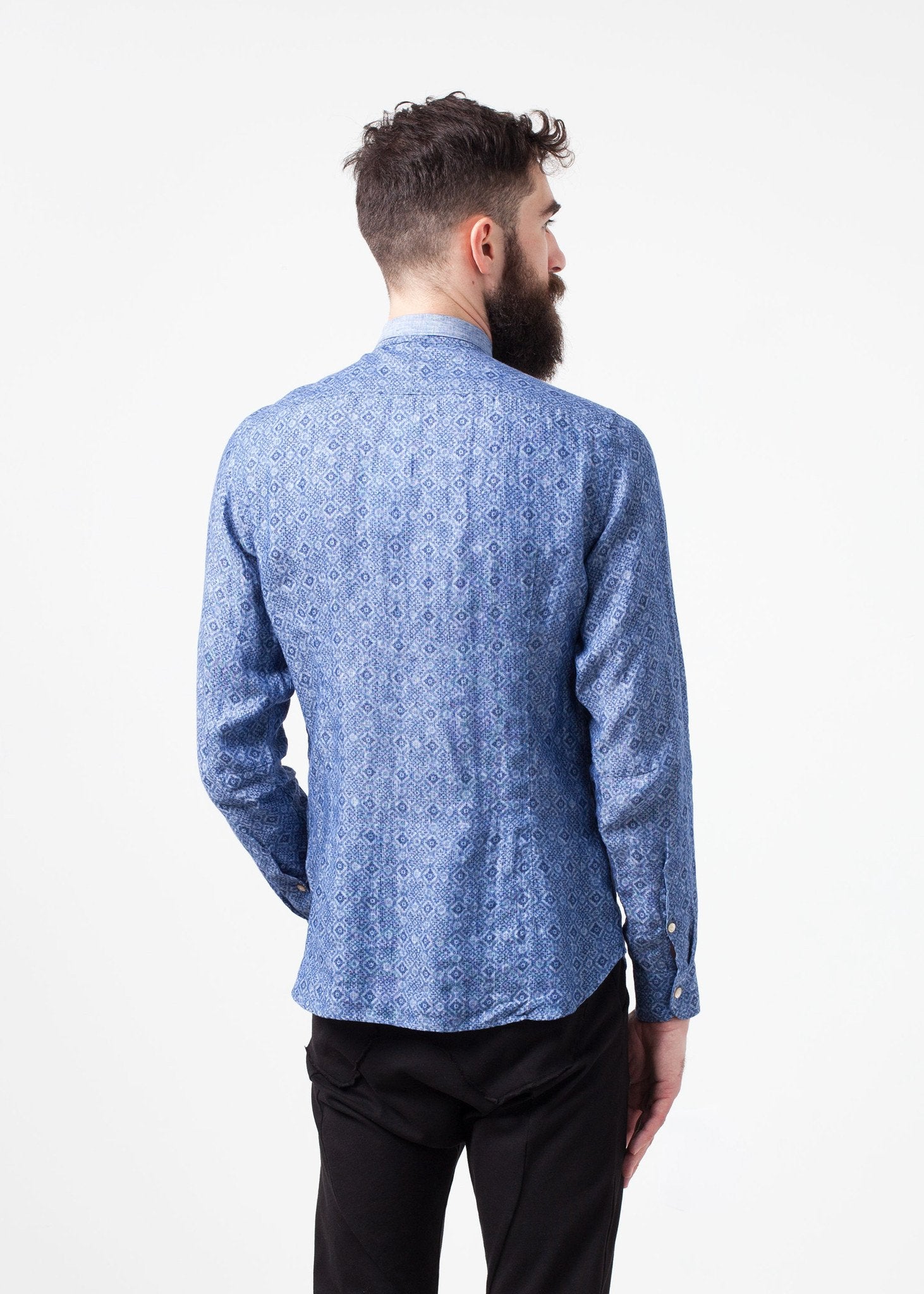 Linen Button Up in Blue Diamond|men's button-ups[option1]|[option2]|[option3] - hello