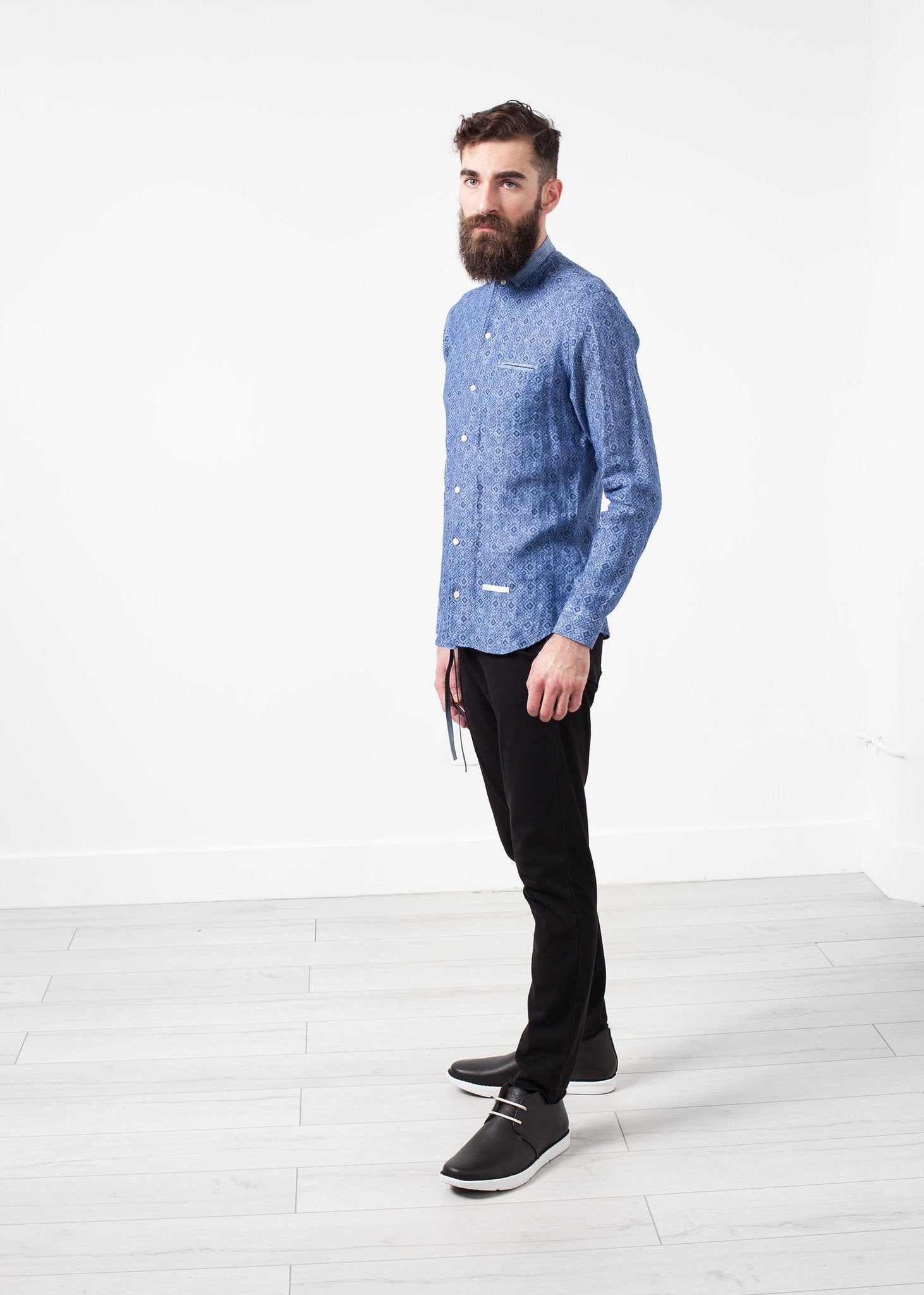 Linen Button Up in Blue Diamond|men's button-ups[option1]|[option2]|[option3] - hello