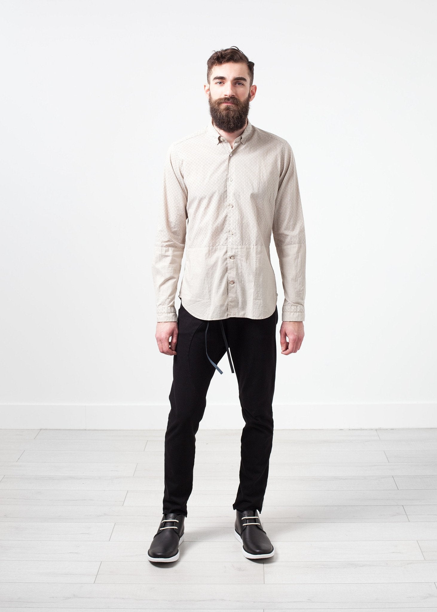 Patterned Button Up in Beige|men's button-ups[option1]|[option2]|[option3] - hello