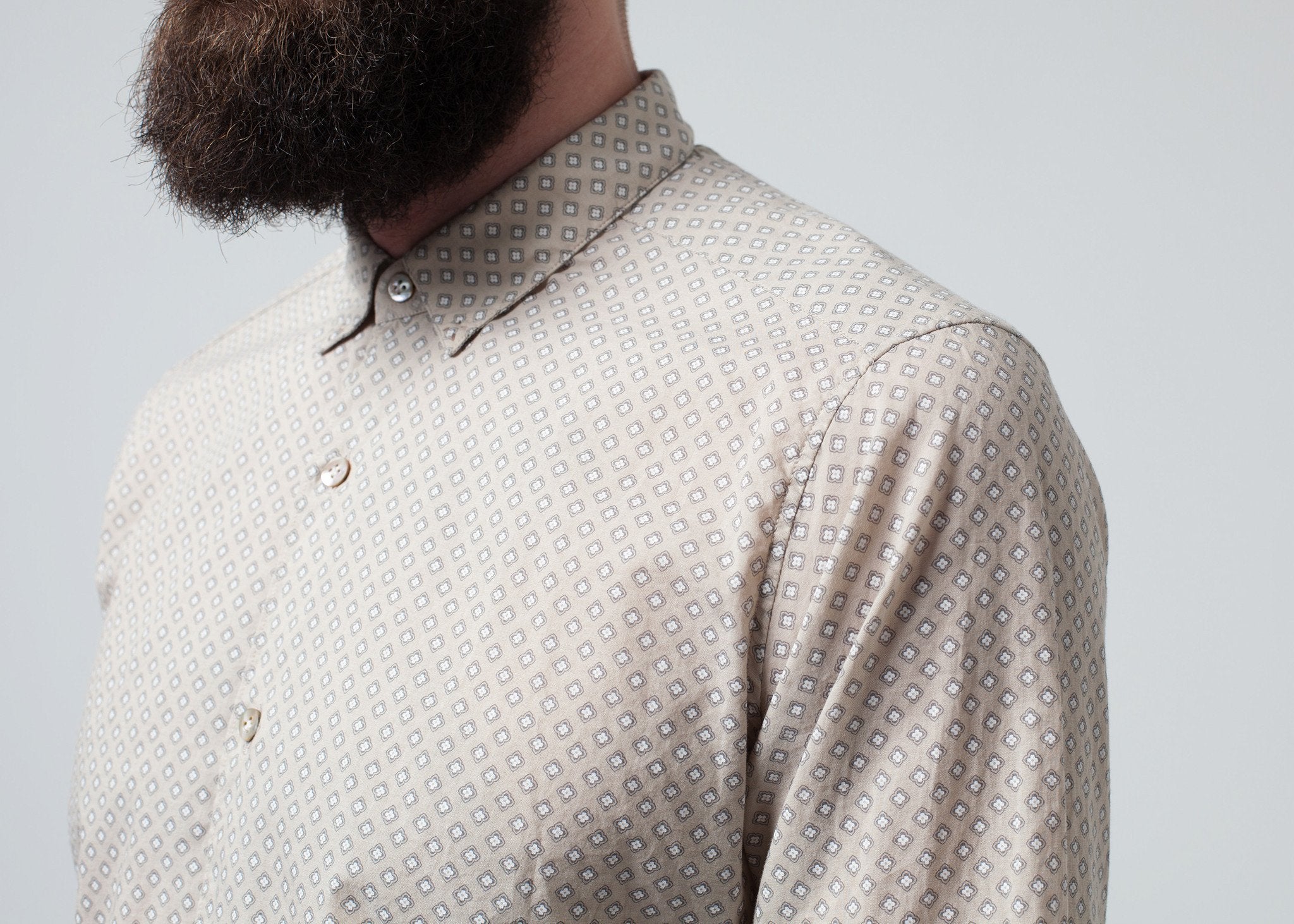 Patterned Button Up in Beige|men's button-ups[option1]|[option2]|[option3] - hello