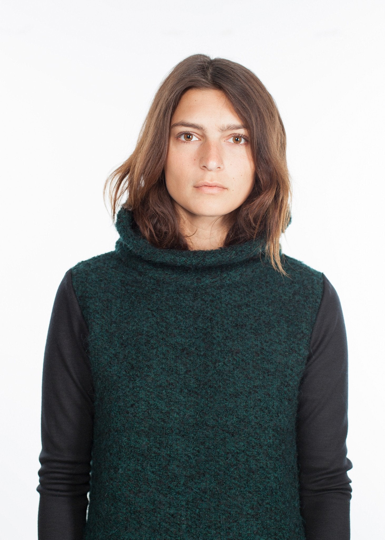 Boucle Turtle Neck in Green/Black|women's knitwear[option1]|[option2]|[option3] - hello