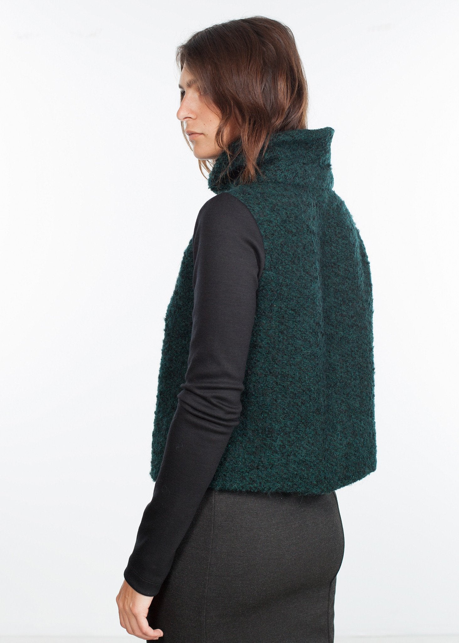 Boucle Turtle Neck in Green/Black|women's knitwear[option1]|[option2]|[option3] - hello