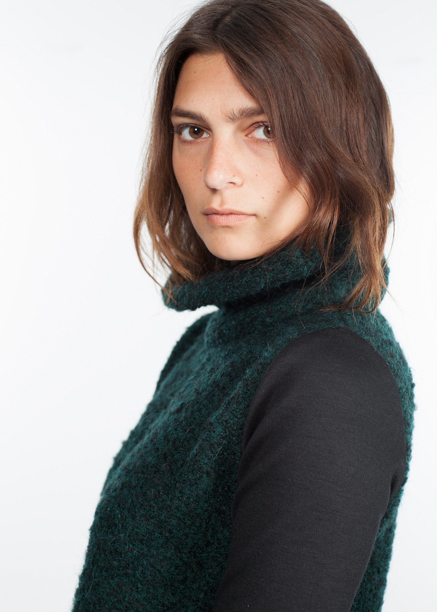 Boucle Turtle Neck in Green/Black|women's knitwear[option1]|[option2]|[option3] - hello