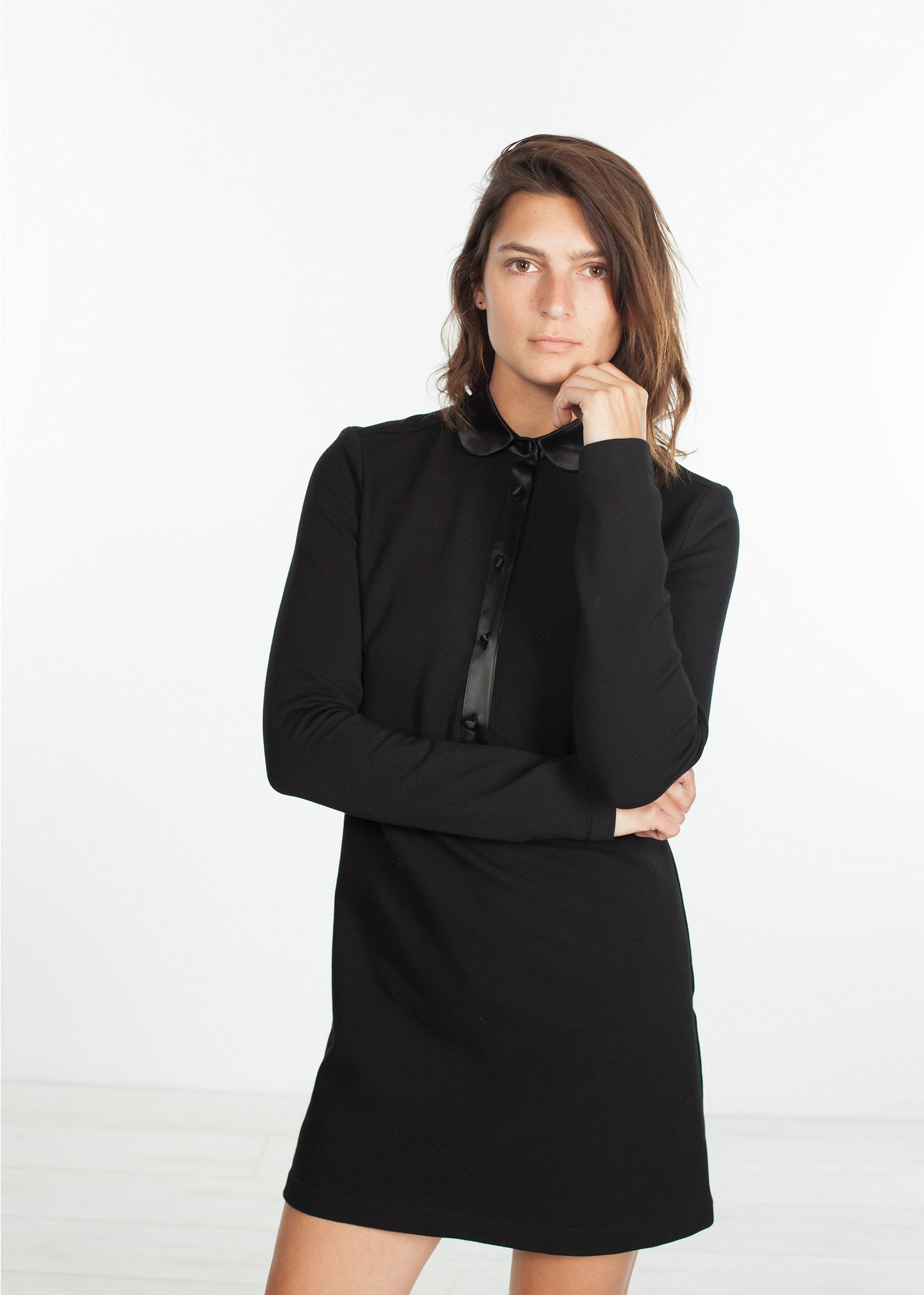 Fleece Jersey Dress in Black|women's dresses[option1]|[option2]|[option3] - hello