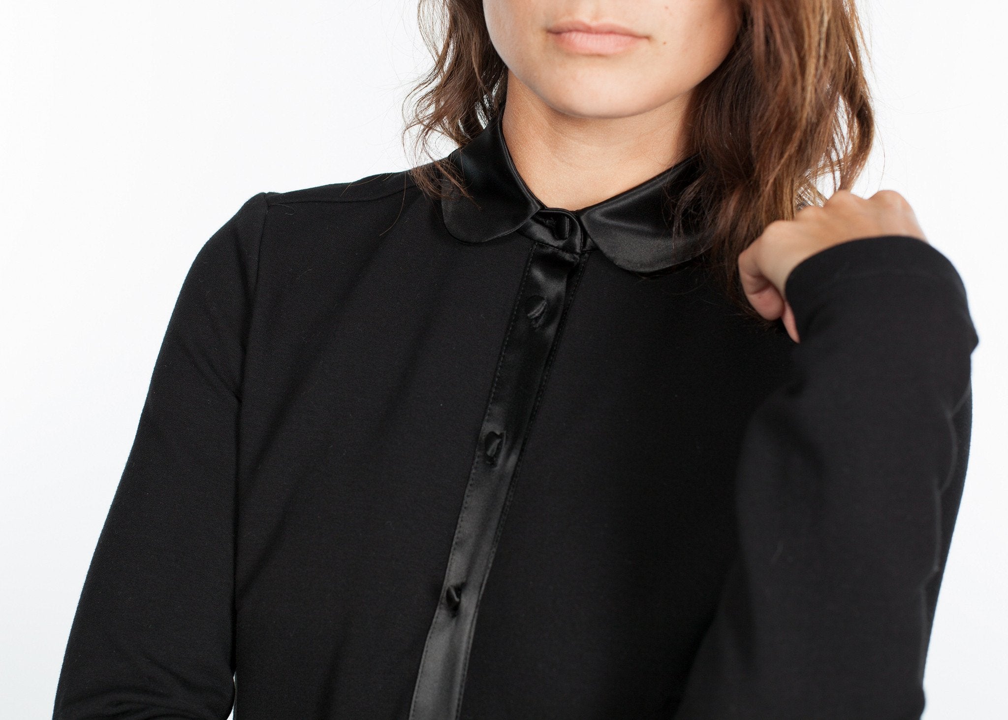 Fleece Jersey Dress in Black|women's dresses[option1]|[option2]|[option3] - hello