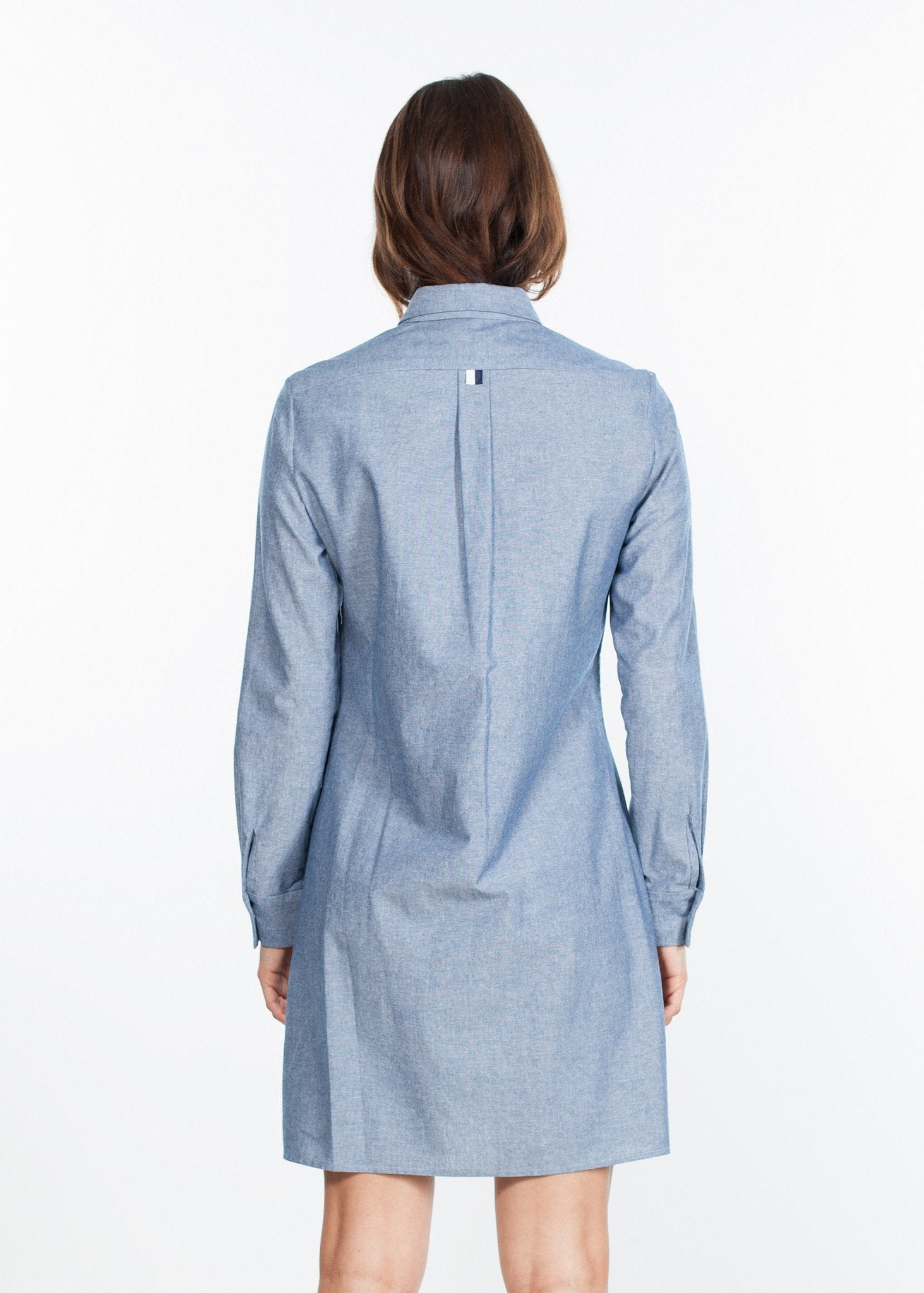 Chambray Shirtdress in Blue|women's dresses[option1]|[option2]|[option3] - hello