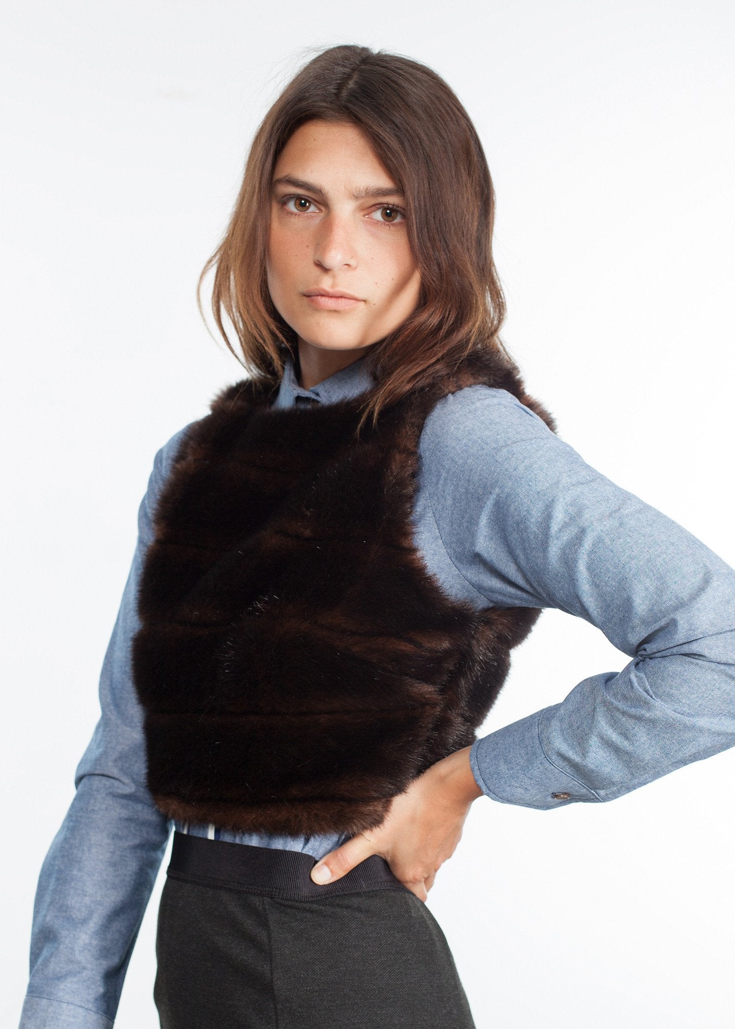 Chambray Boyfriend Shirt in Blue|women's button-ups[option1]|[option2]|[option3] - hello