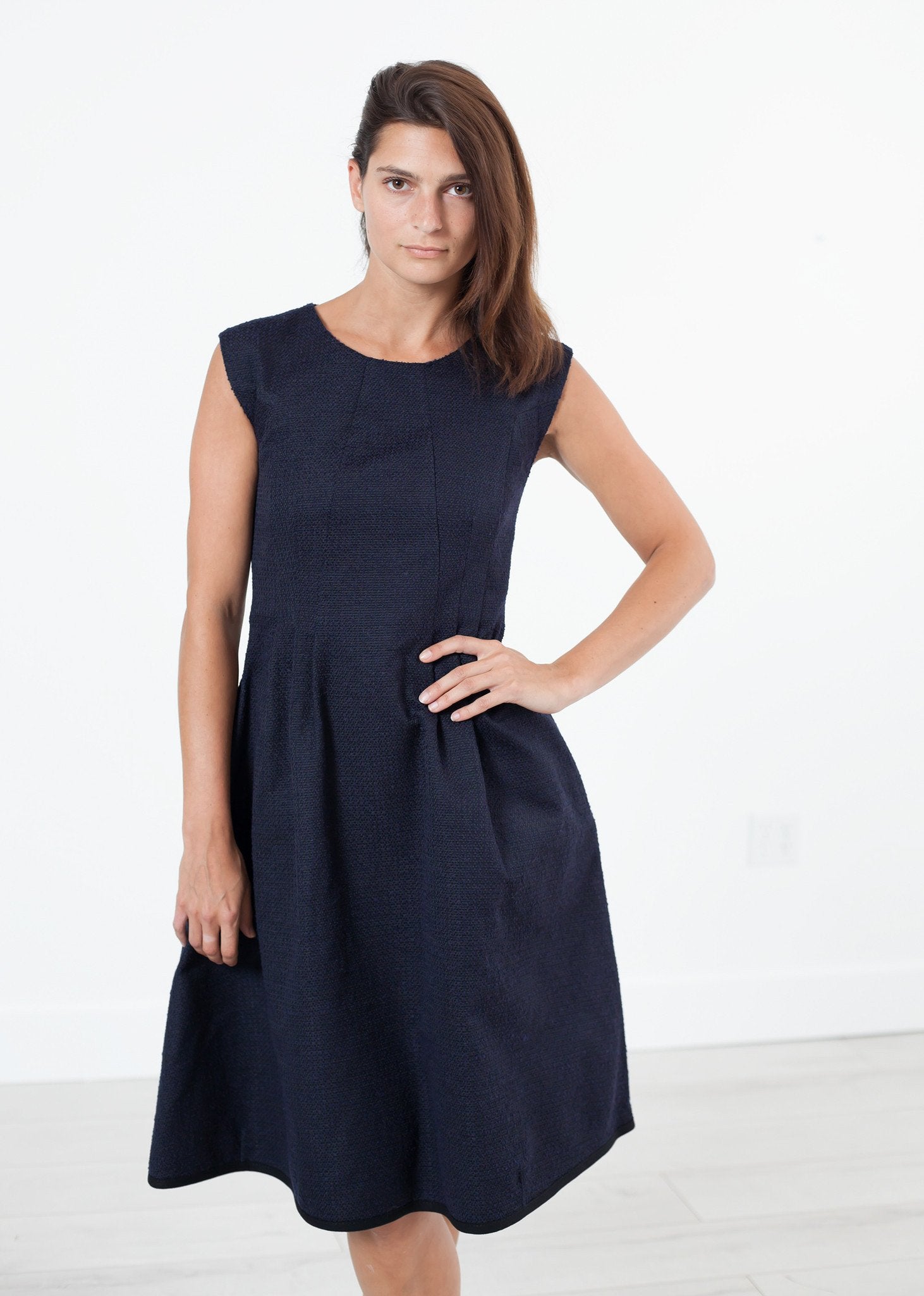Pleated Rita Dress in Dark Navy|women's dresses[option1]|[option2]|[option3] - hello