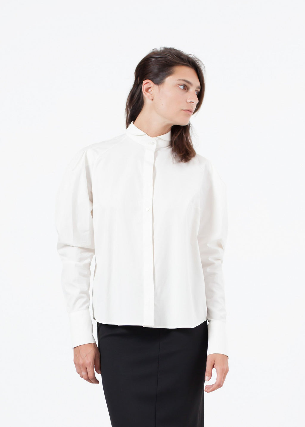 Trim Collar Poplin Blouse in Off White|women's tops[option1]|[option2]|[option3] - hello