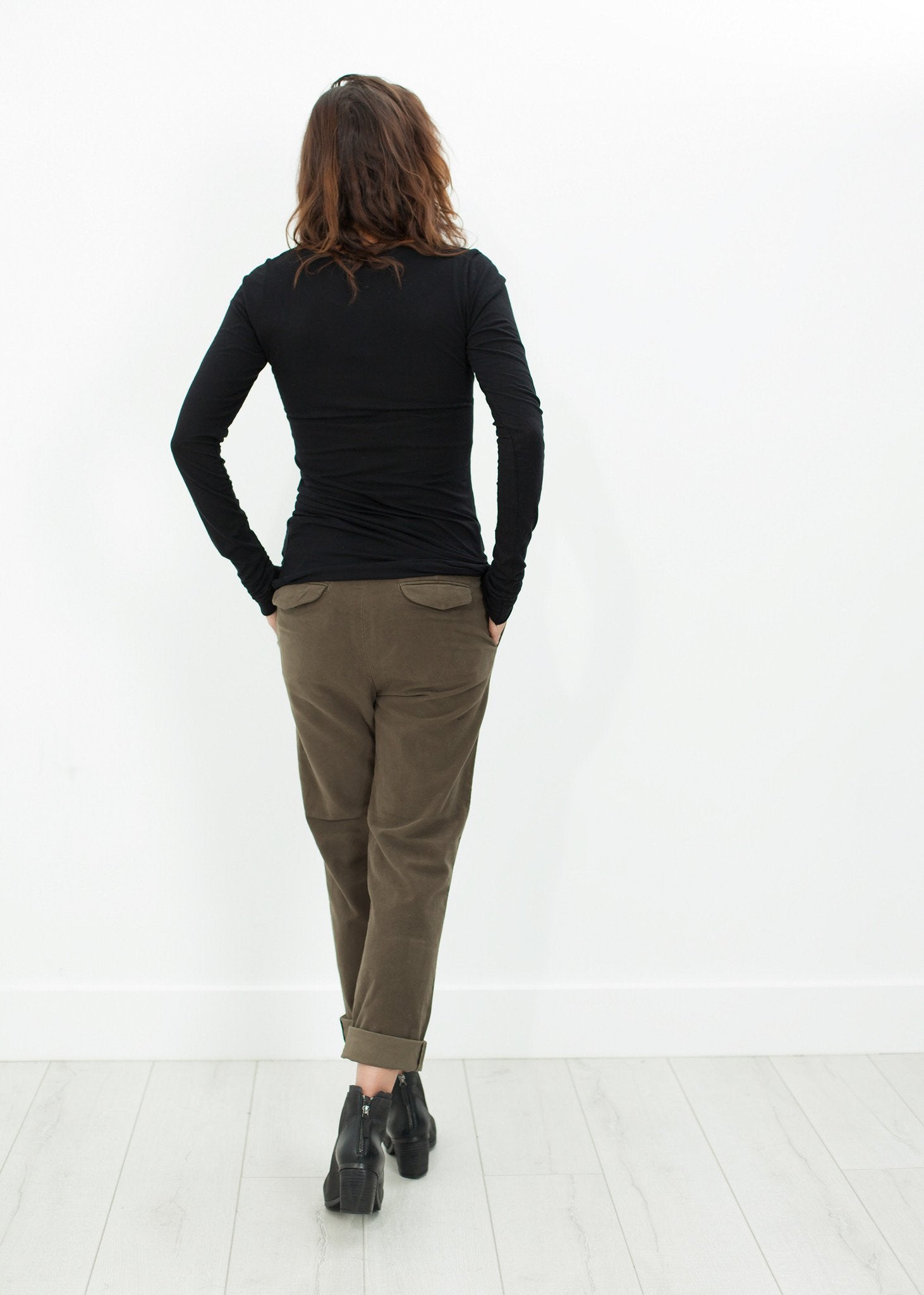Sueded Cotton Pant in Khaki|women's pants[option1]|[option2]|[option3] - hello