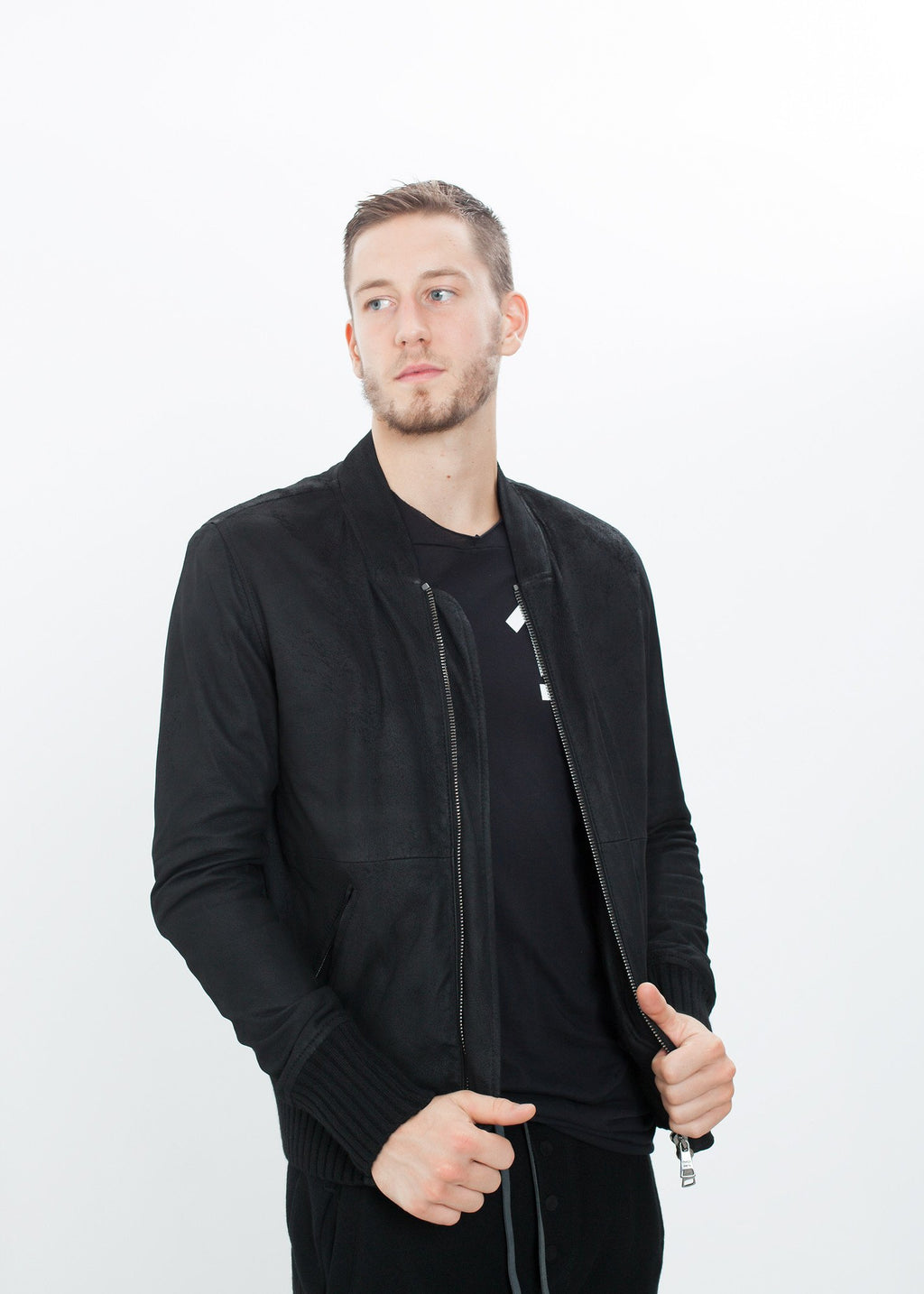 Broken Leather Bomber in Black|men's coats & jackets[option1]|[option2]|[option3] - hello