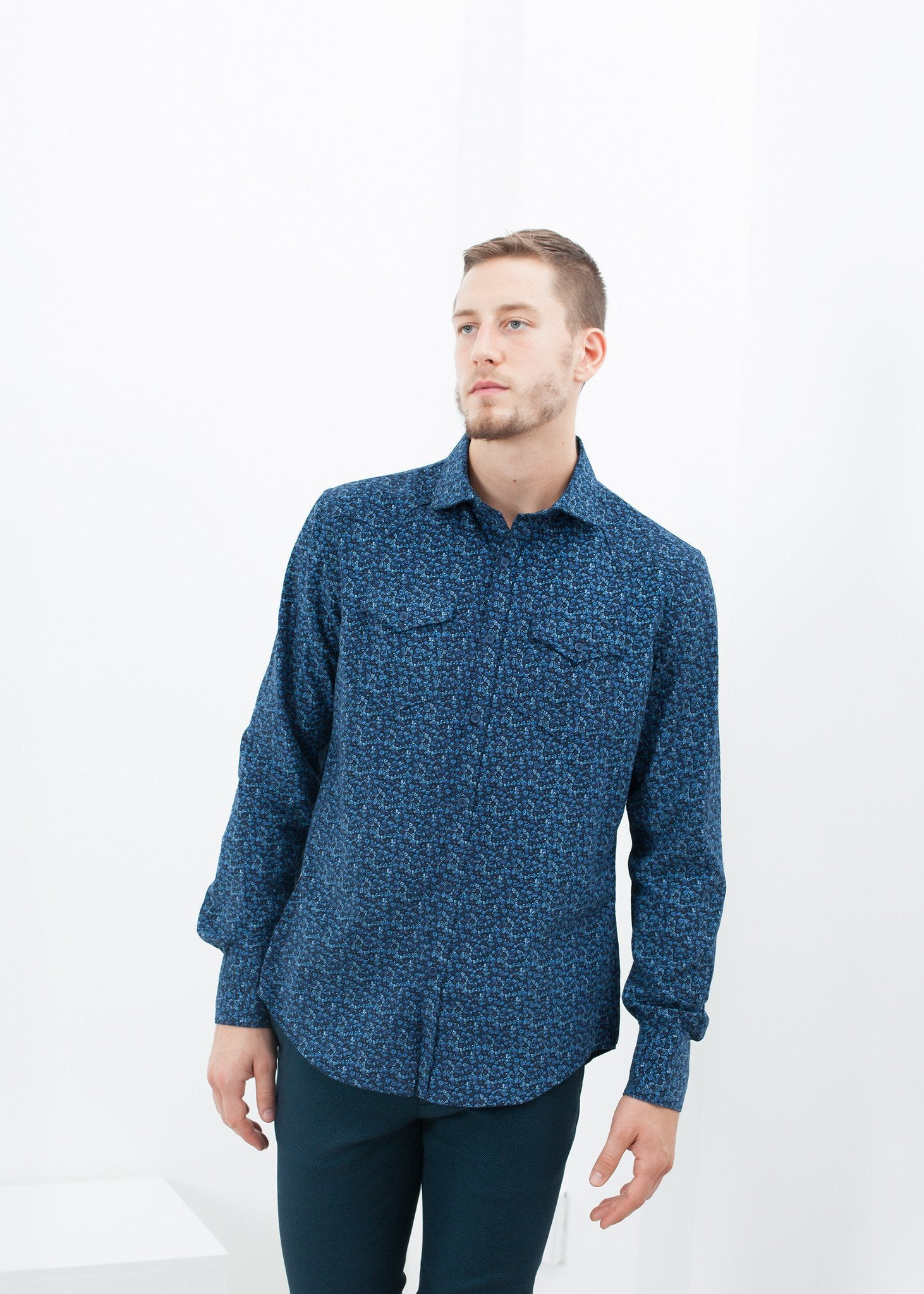Western Arkansas Button-Up in Blue Floral|men's button-ups[option1]|[option2]|[option3] - hello