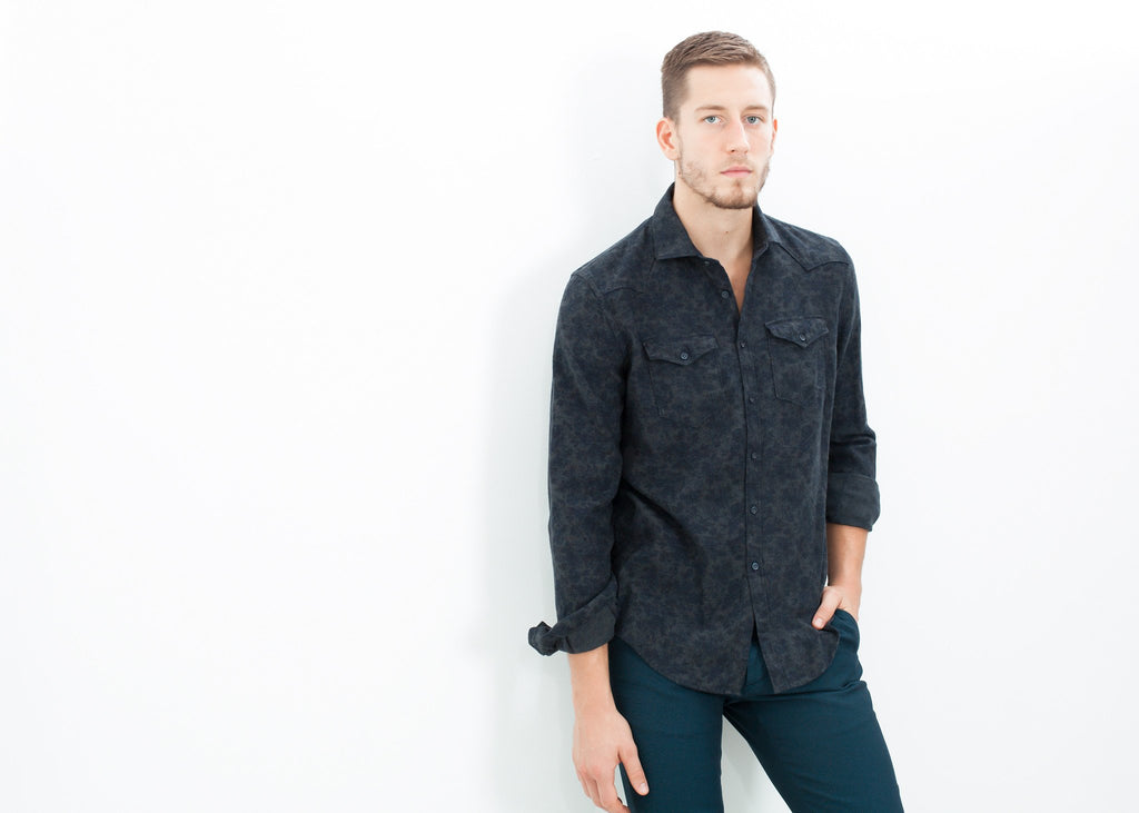 Western Arkansas Button-Up in Dark Hash Floral|men's button-ups[option1]|[option2]|[option3] - hello