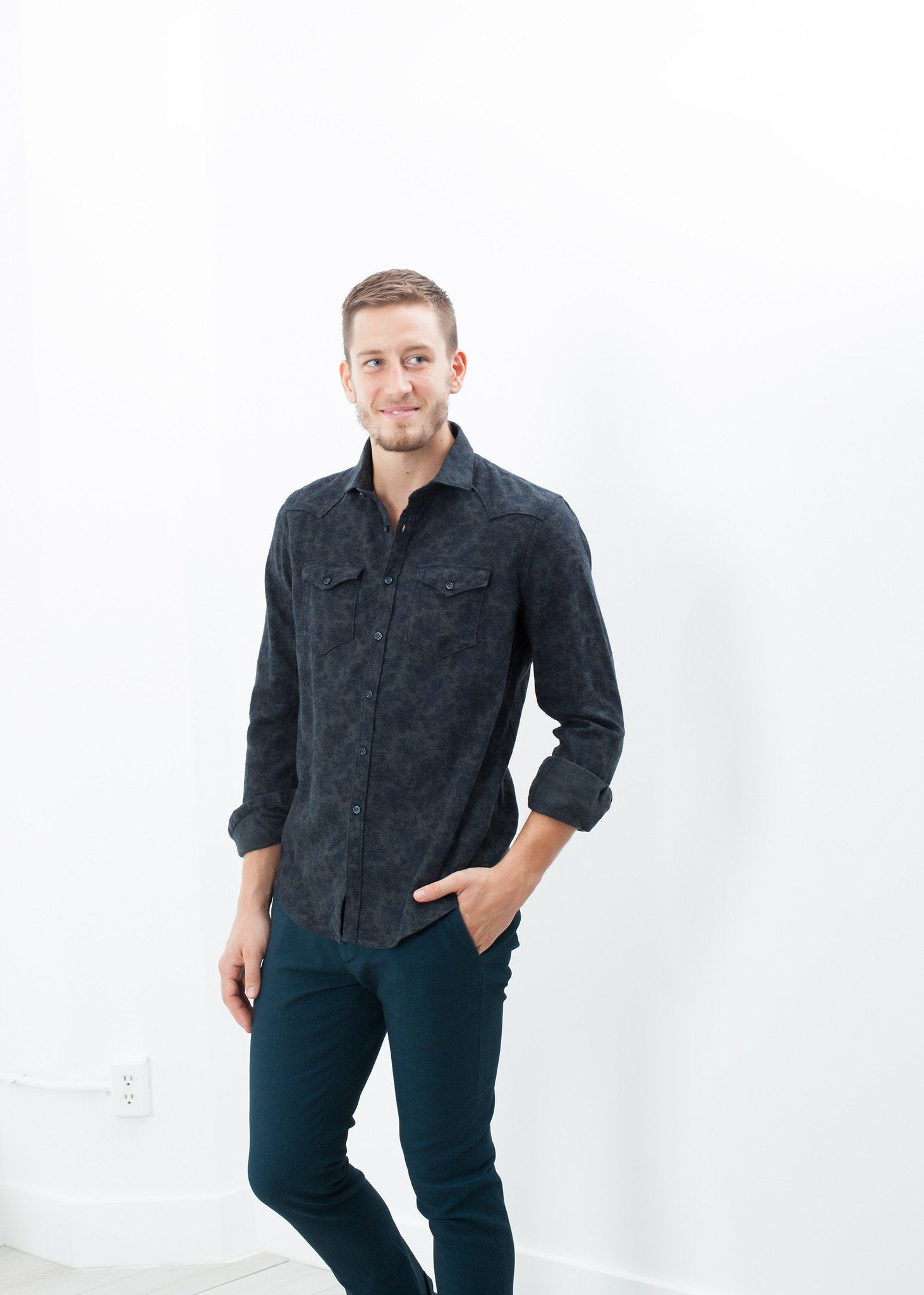 Western Arkansas Button-Up in Dark Hash Floral|men's button-ups[option1]|[option2]|[option3] - hello