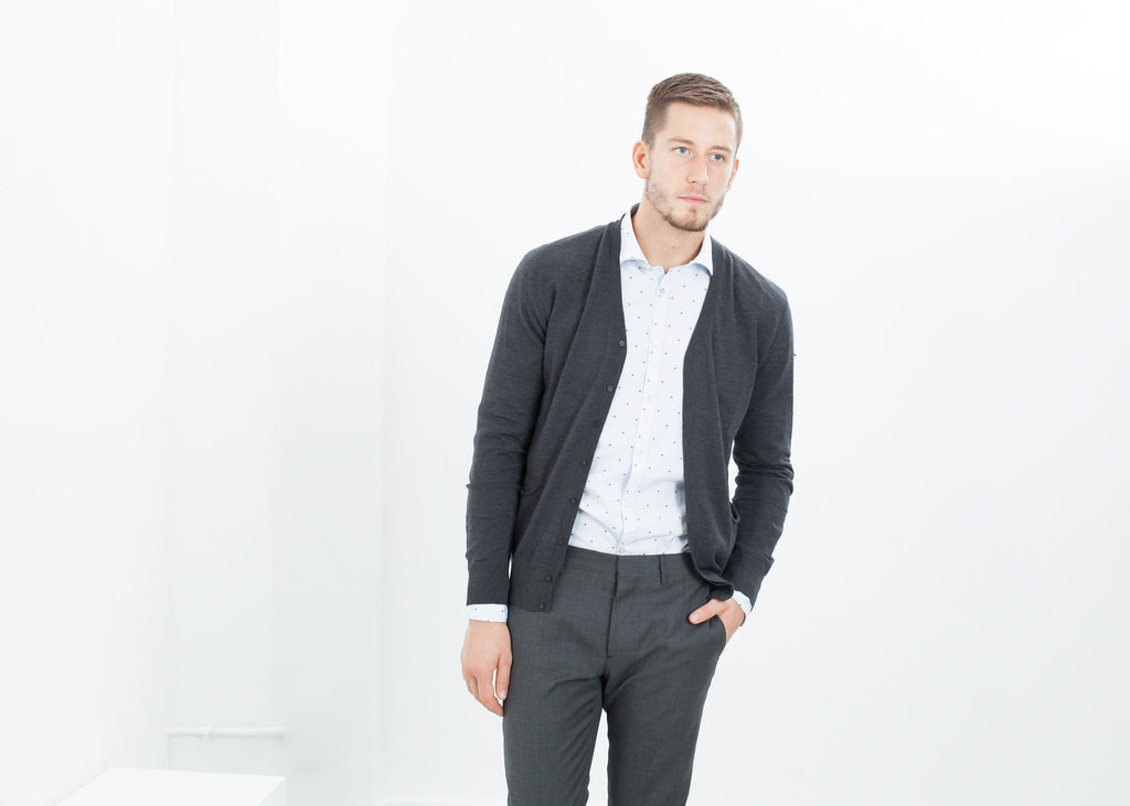Hidden Placket Cardigan in Charcoal|men's knitwear[option1]|[option2]|[option3] - hello
