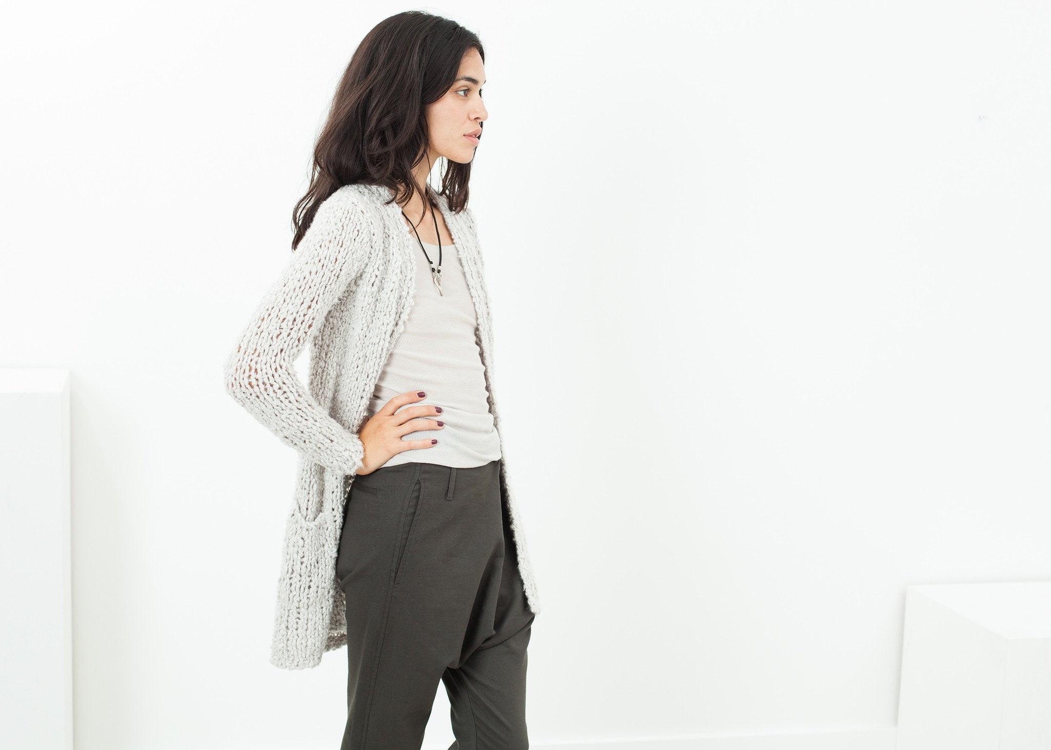 Bulk Stitch Cardigan in Cloud|women's knitwear[option1]|[option2]|[option3] - hello