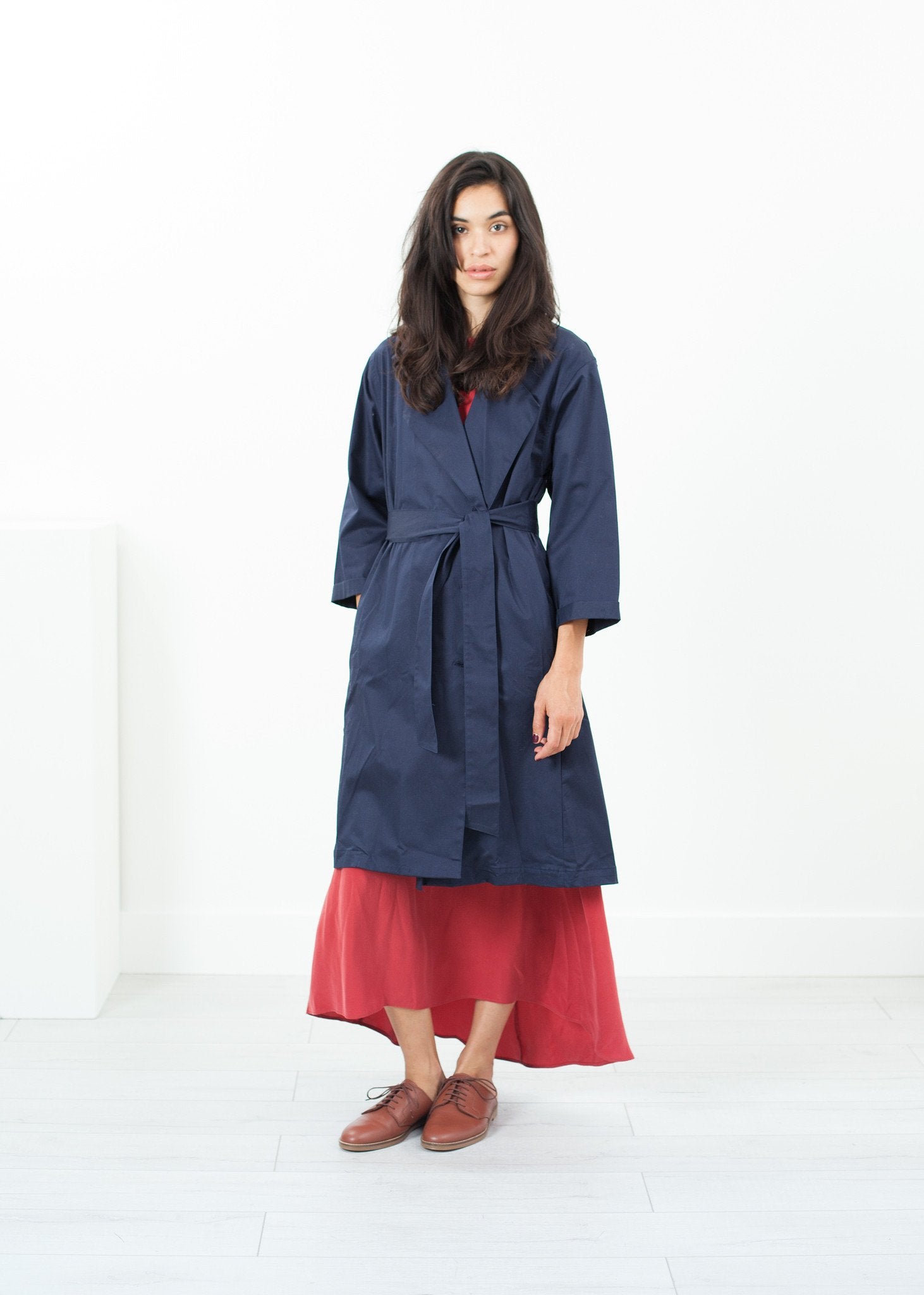 Sateen Trench in Navy|women's coats & jackets[option1]|[option2]|[option3] - hello