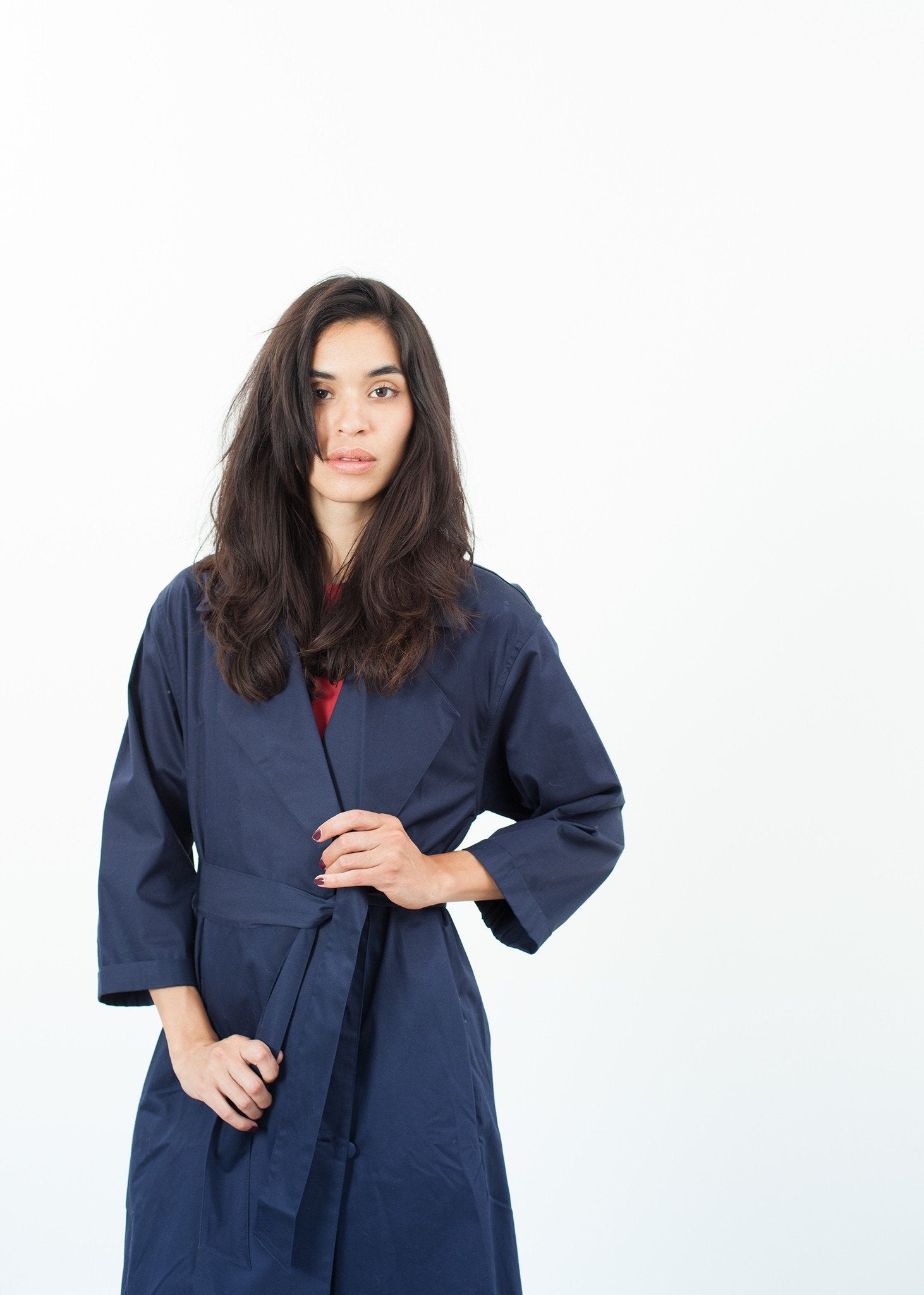 Sateen Trench in Navy|women's coats & jackets[option1]|[option2]|[option3] - hello
