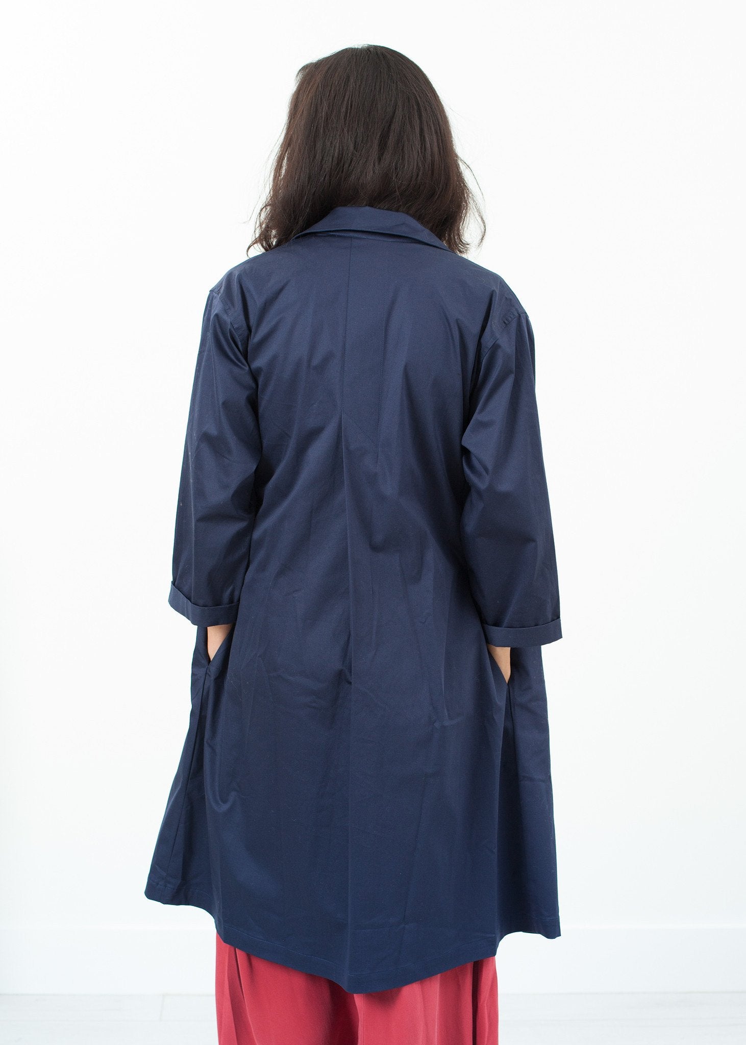 Sateen Trench in Navy|women's coats & jackets[option1]|[option2]|[option3] - hello