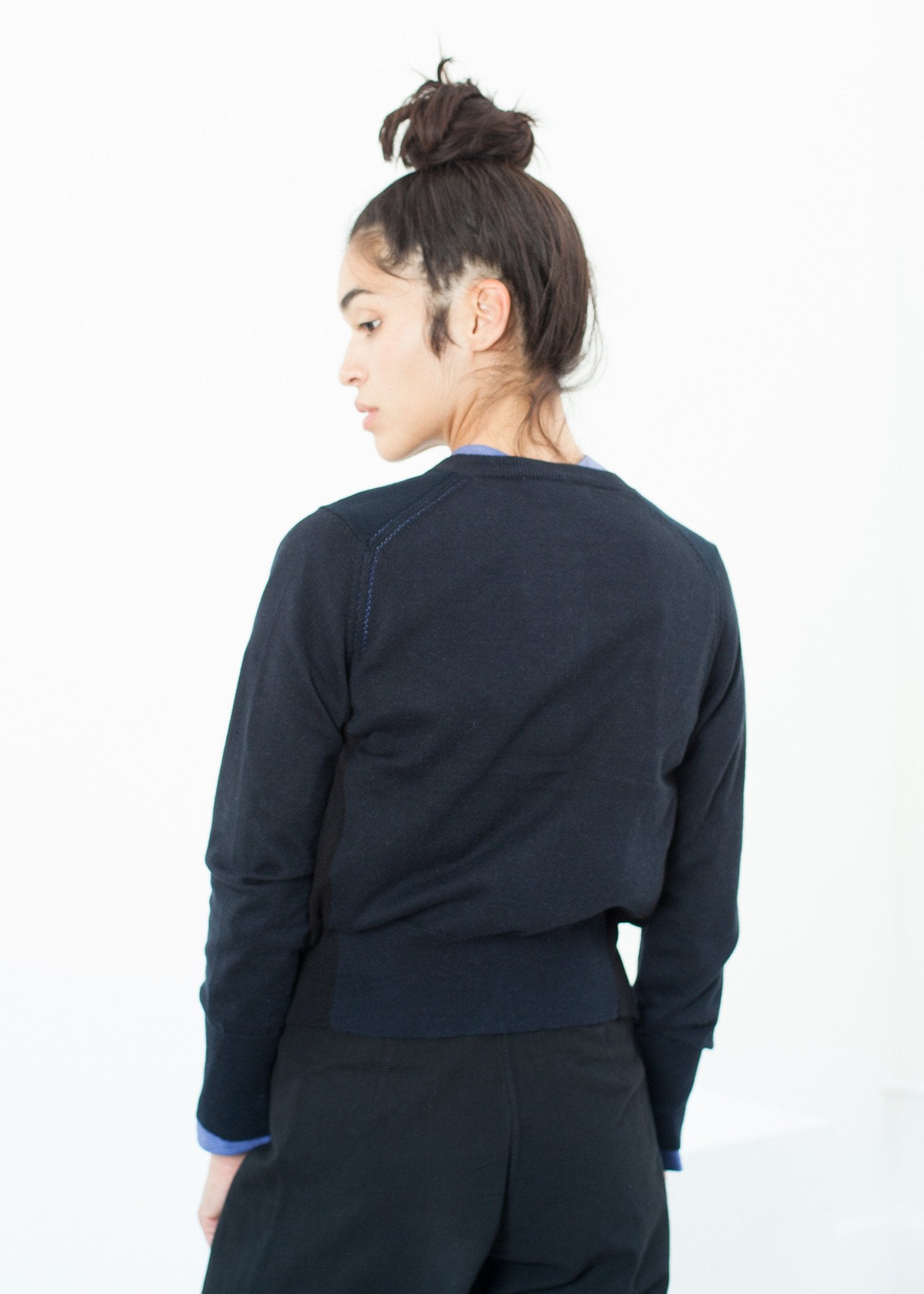Quilt Pattern Cardigan in Black/Navy|women's knitwear[option1]|[option2]|[option3] - hello