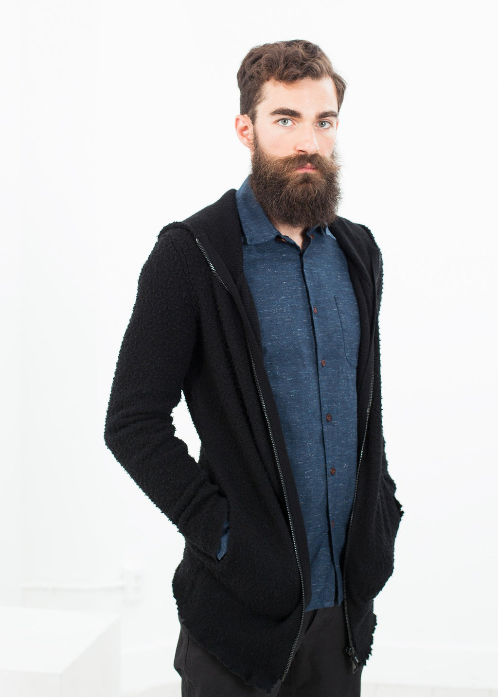 Pill Zip Sweater in Black|men's knits[option1]|[option2]|[option3] - hello