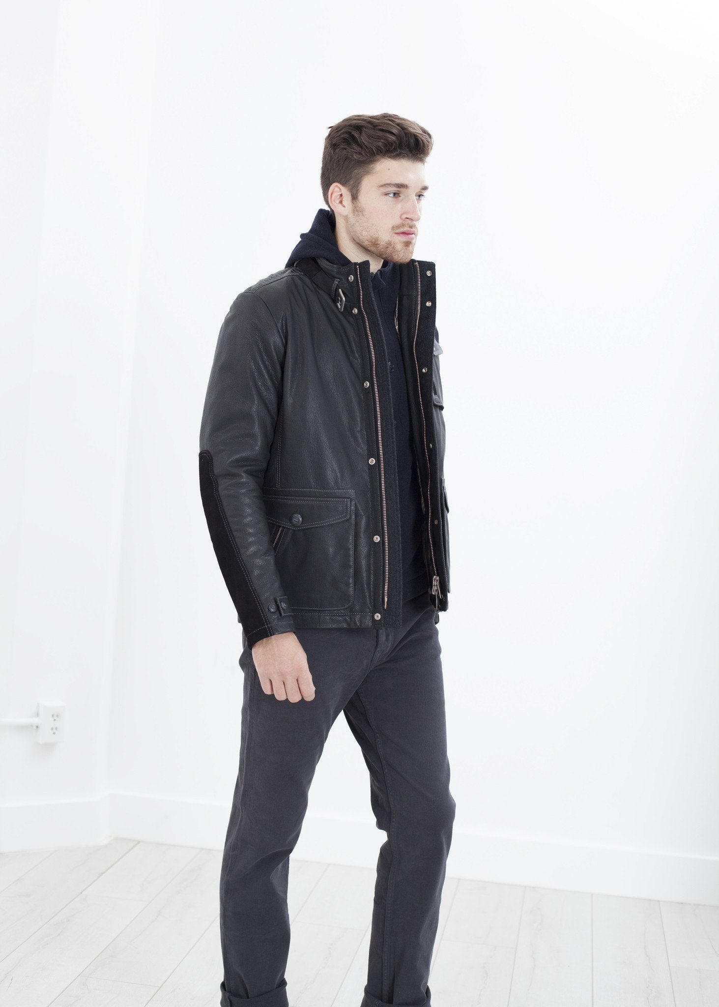 Prince Leather Field Jacket in Meteor|men's coats & jackets[option1]|[option2]|[option3] - hello