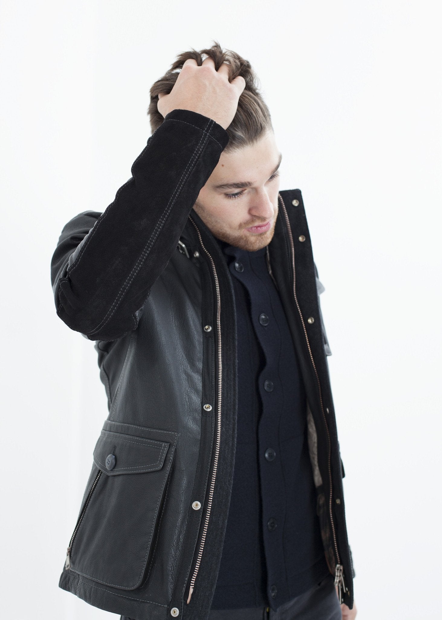 Prince Leather Field Jacket in Meteor|men's coats & jackets[option1]|[option2]|[option3] - hello