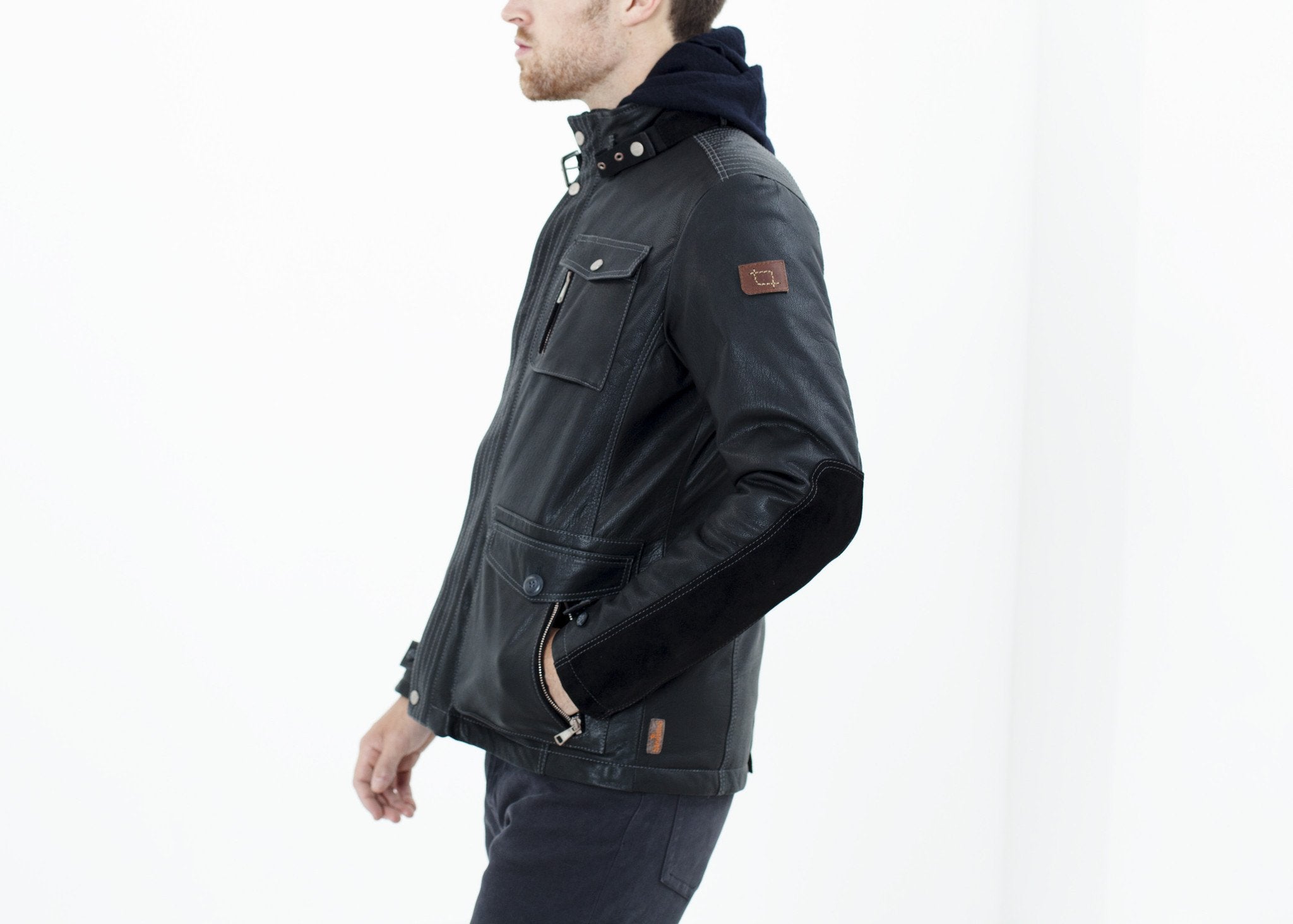 Prince Leather Field Jacket in Meteor|men's coats & jackets[option1]|[option2]|[option3] - hello