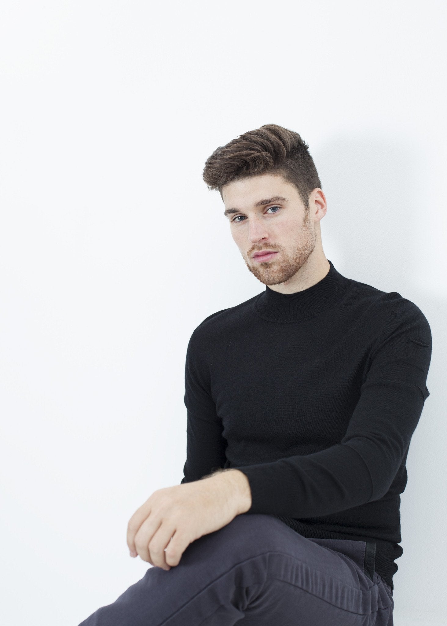 Merino Knit Turtleneck in Black|men's knitwear[option1]|[option2]|[option3] - hello