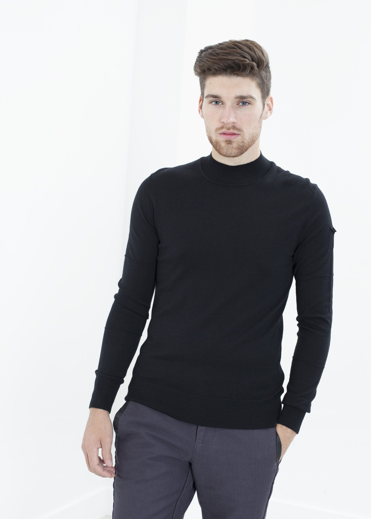 Merino Knit Turtleneck in Black|men's knitwear[option1]|[option2]|[option3] - hello