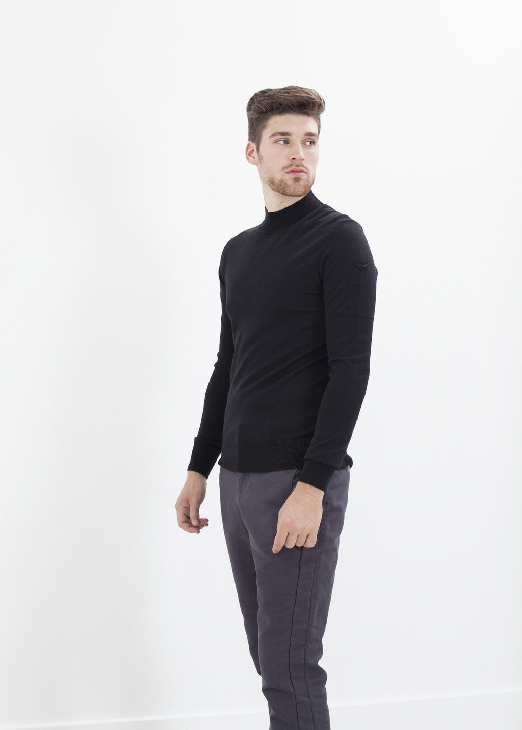 Merino Knit Turtleneck in Black|men's knitwear[option1]|[option2]|[option3] - hello