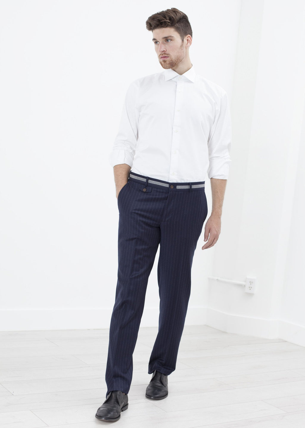 Sinclair Trouser in Navy Stripe|men's trousers[option1]|[option2]|[option3] - hello