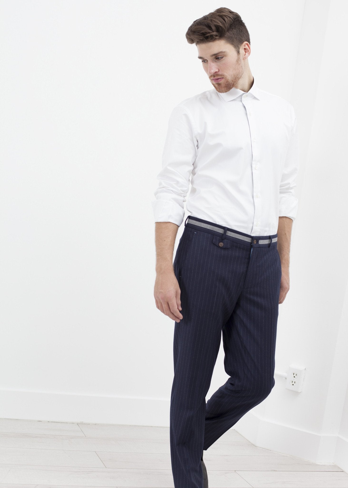 Sinclair Trouser in Navy Stripe|men's trousers[option1]|[option2]|[option3] - hello
