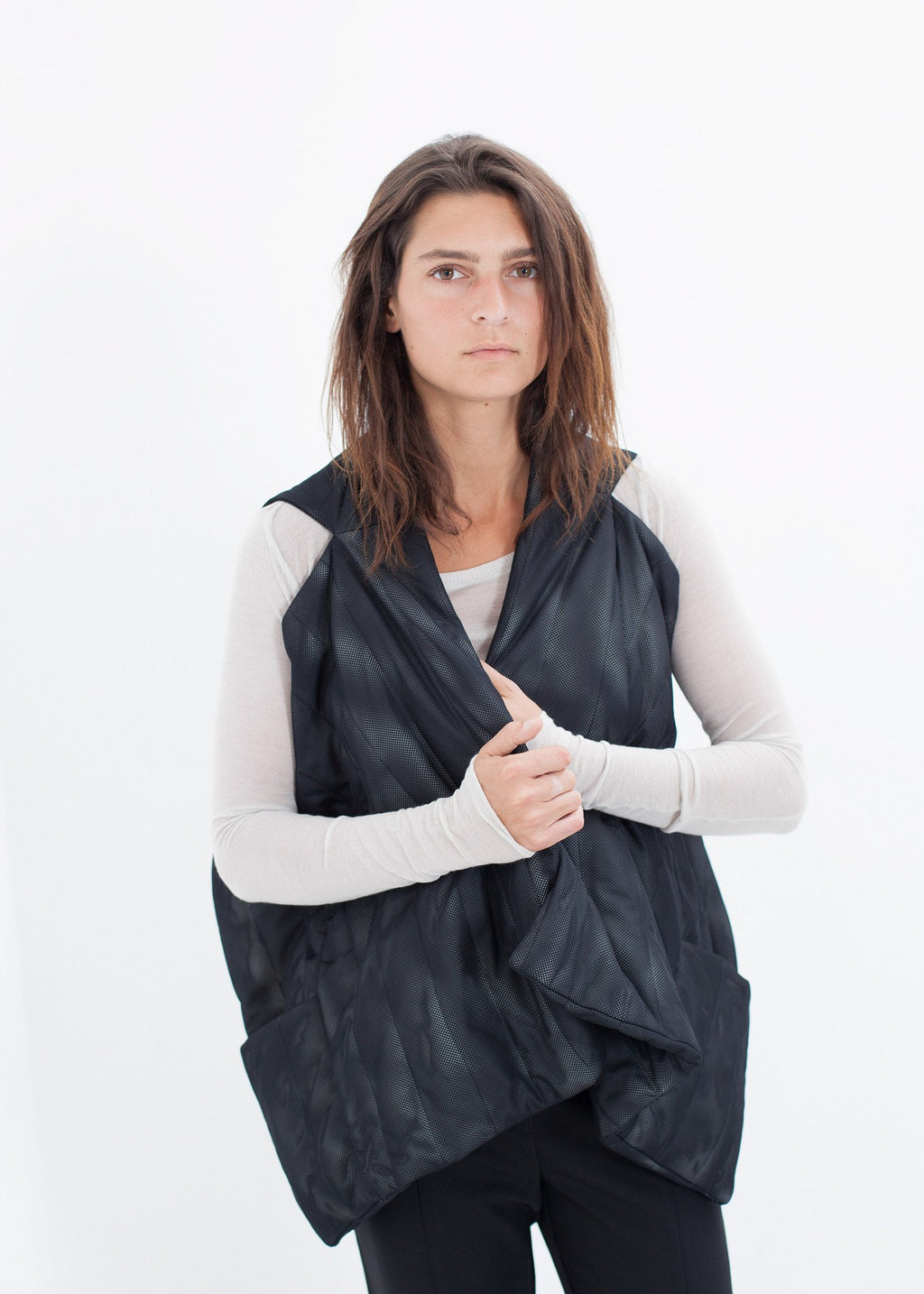 Quilted Mesh Waistcoat in Black/White|women's vests[option1]|[option2]|[option3] - hello